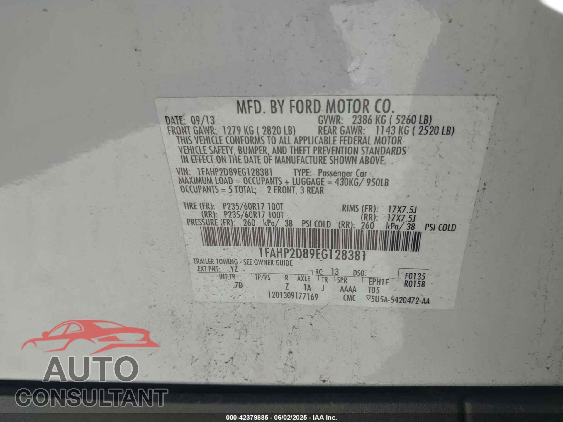 FORD TAURUS 2014 - 1FAHP2D89EG128381