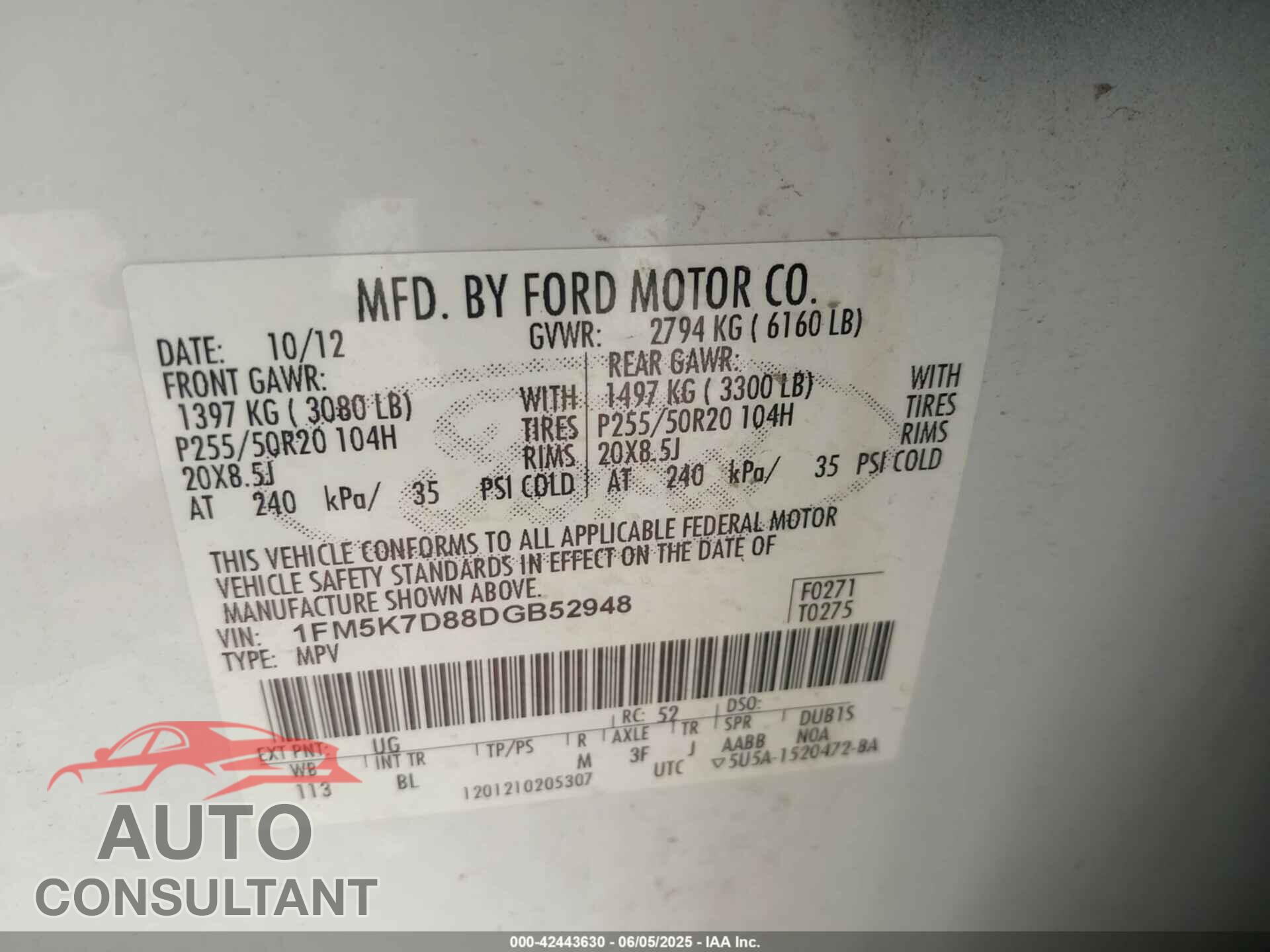 FORD EXPLORER 2013 - 1FM5K7D88DGB52948