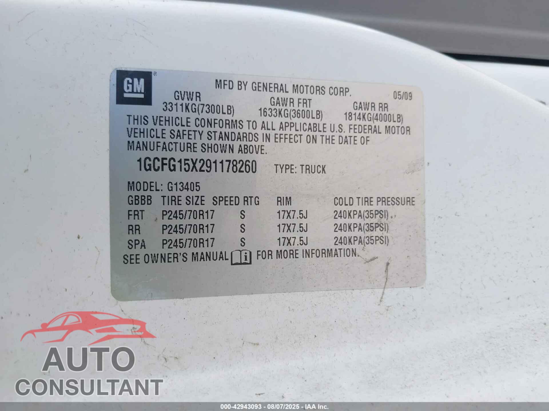 CHEVROLET EXPRESS 1500 2009 - 1GCFG15X291178260
