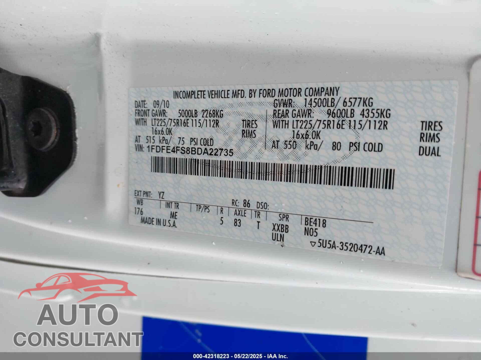 FORD E-450 CUTAWAY 2011 - 1FDFE4FS8BDA22735