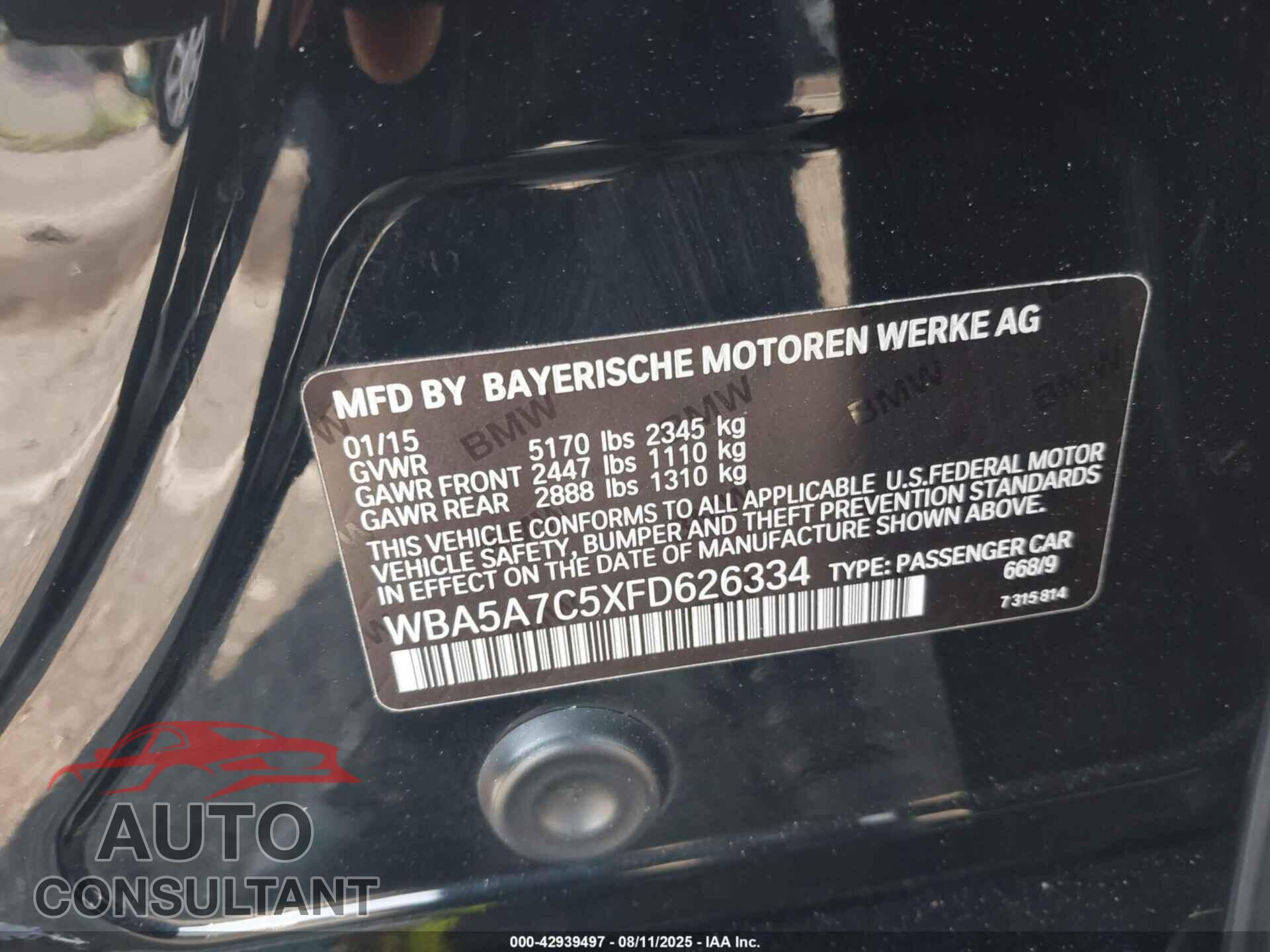 BMW 528I 2015 - WBA5A7C5XFD626334