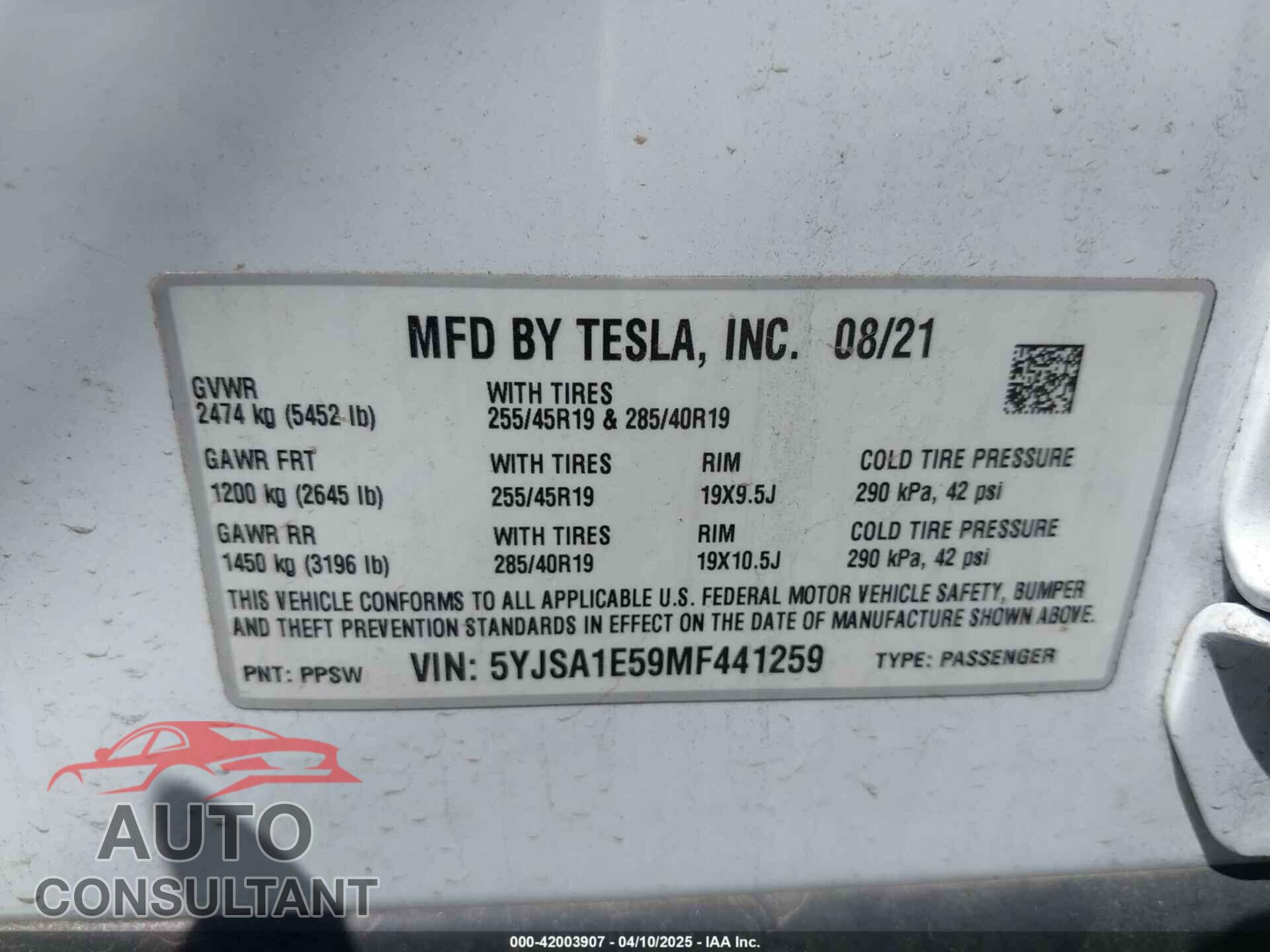 TESLA MODEL S 2021 - 5YJSA1E59MF441259
