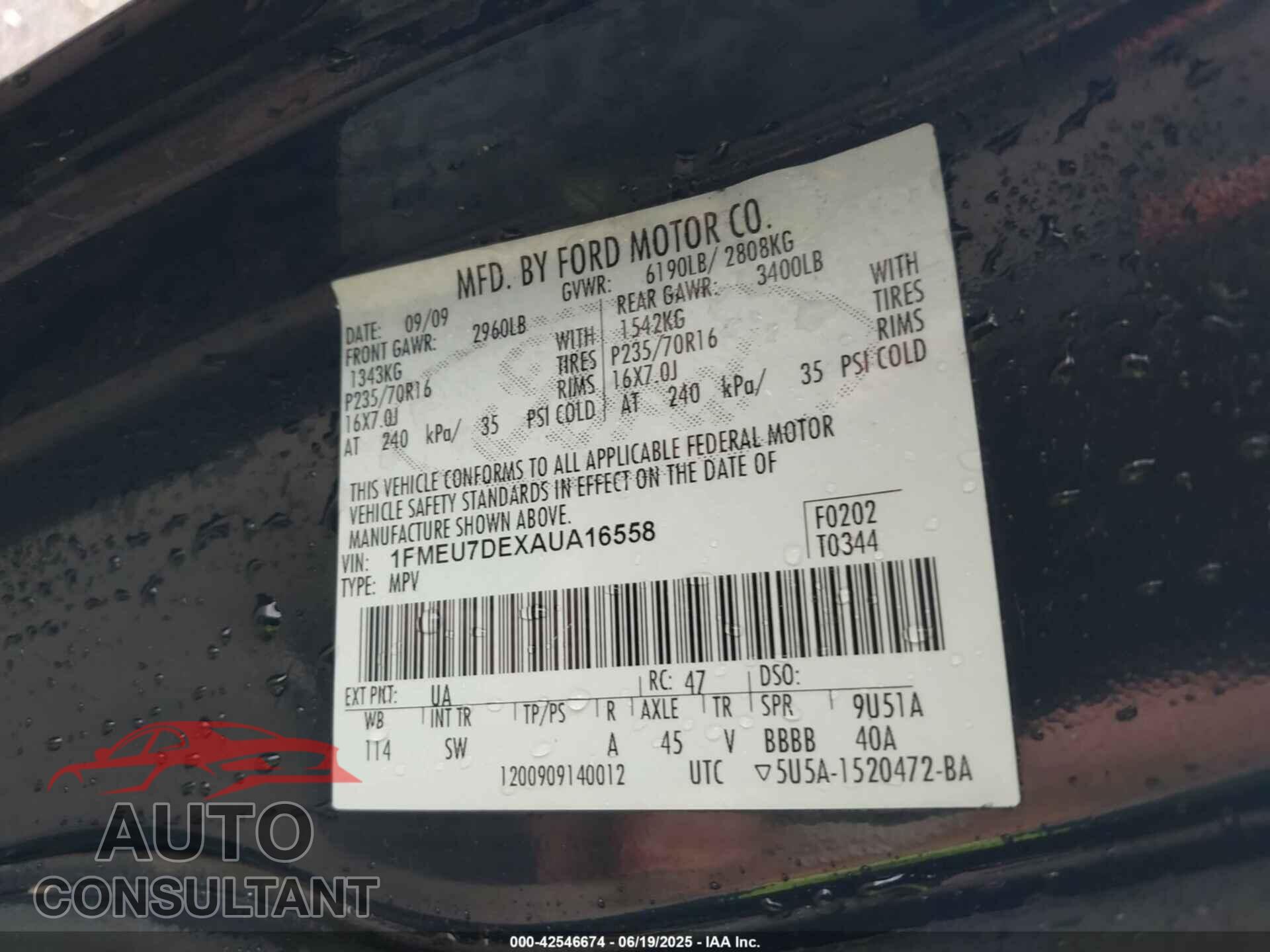 FORD EXPLORER 2010 - 1FMEU7DEXAUA16558