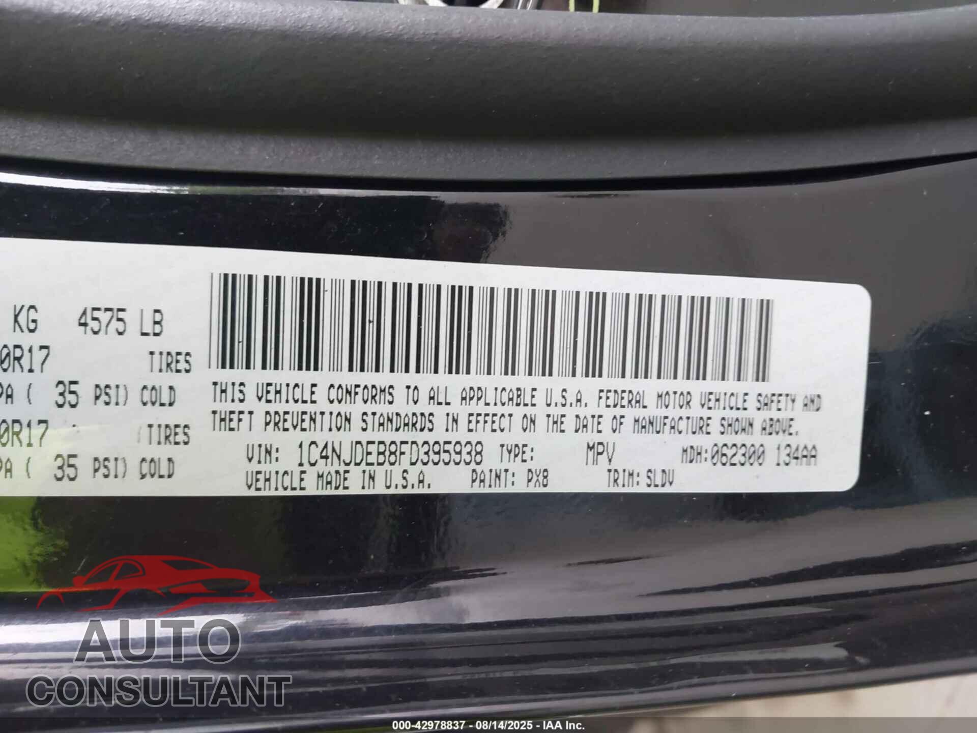 JEEP COMPASS 2015 - 1C4NJDEB8FD395938