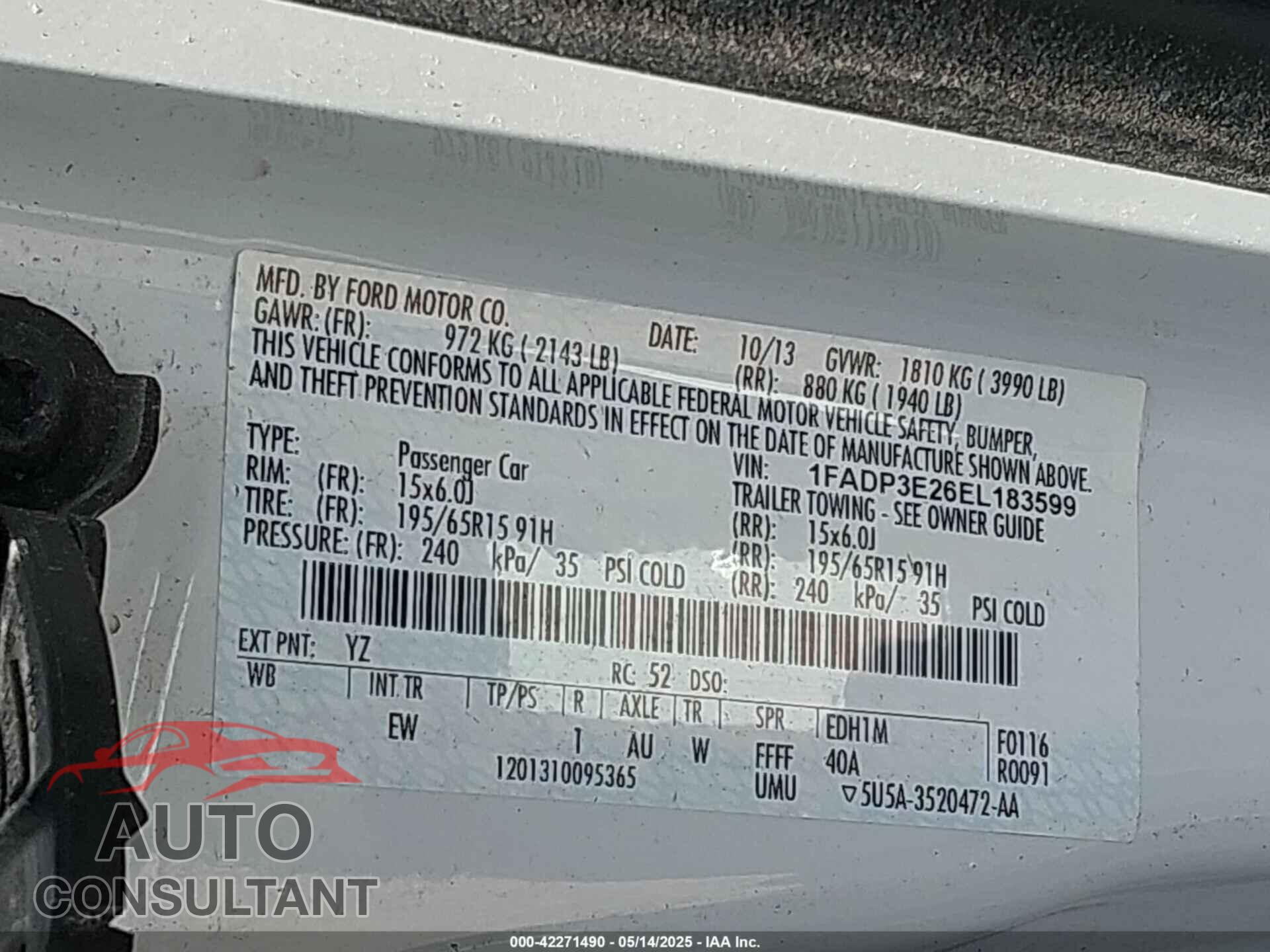 FORD FOCUS 2014 - 1FADP3E26EL183599