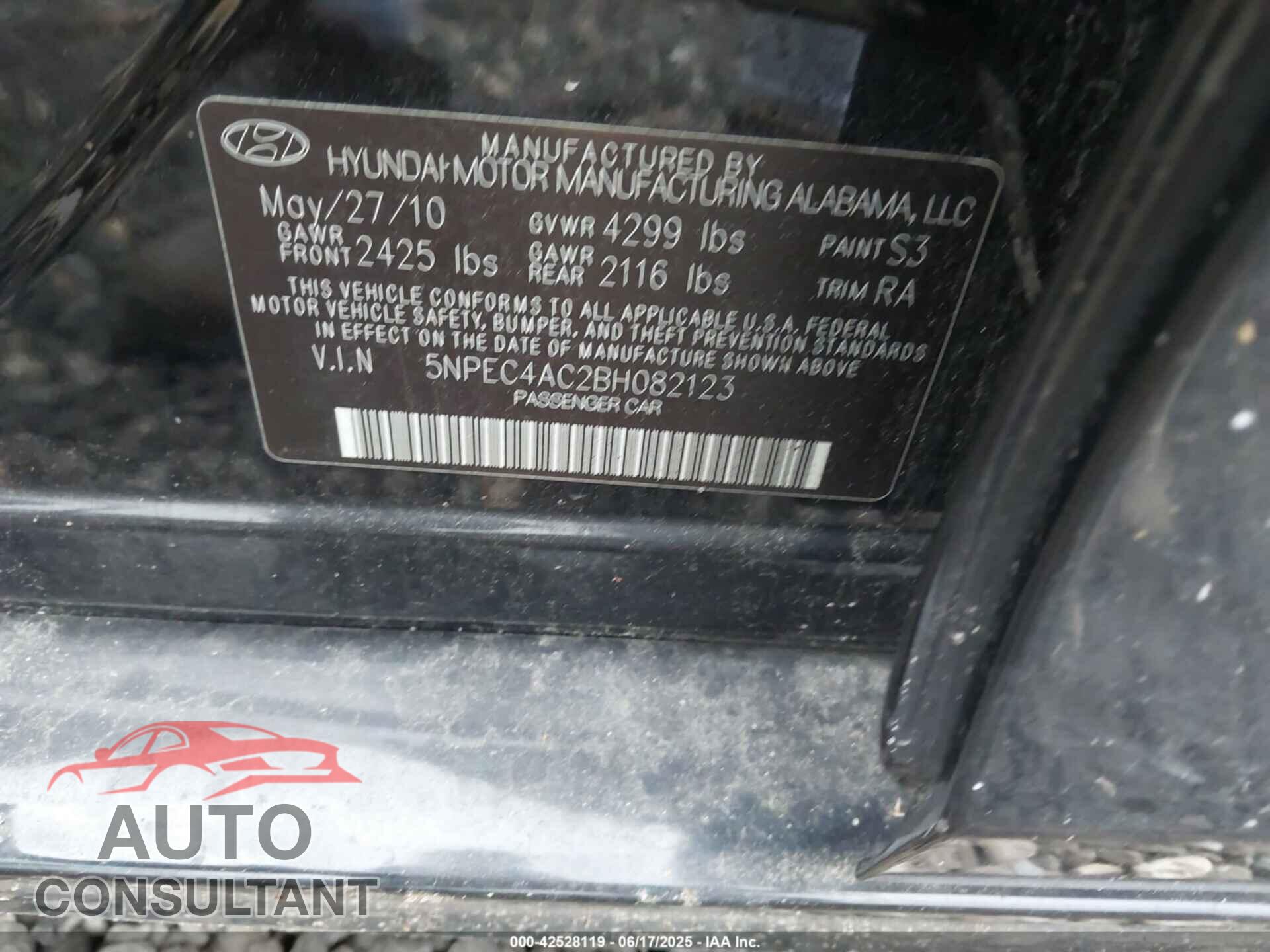 HYUNDAI SONATA 2011 - 5NPEC4AC2BH082123