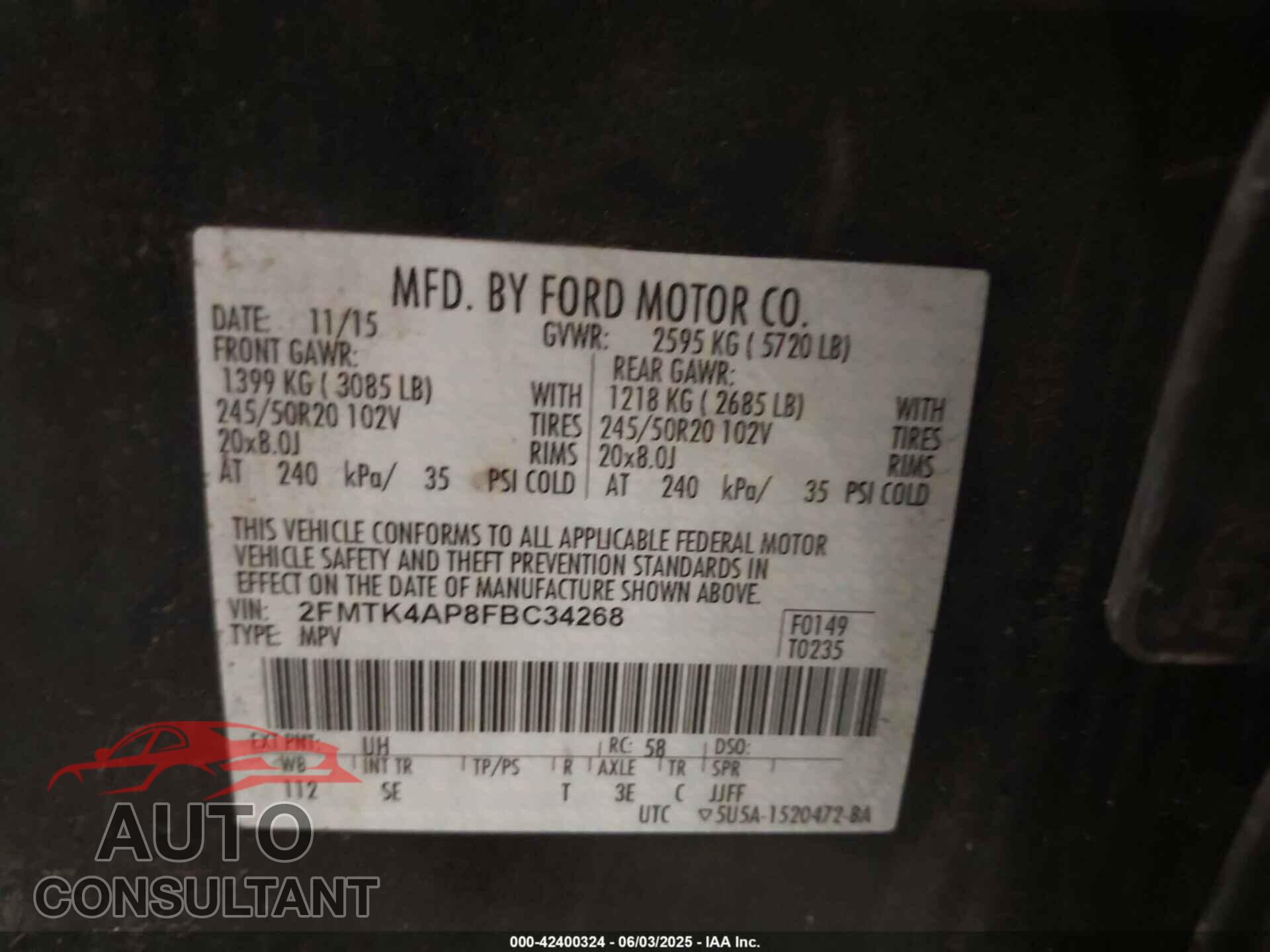 FORD EDGE 2015 - 2FMTK4AP8FBC34268