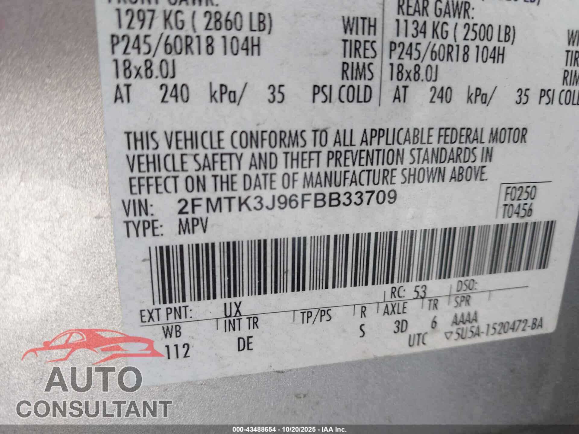 FORD EDGE 2015 - 2FMTK3J96FBB33709