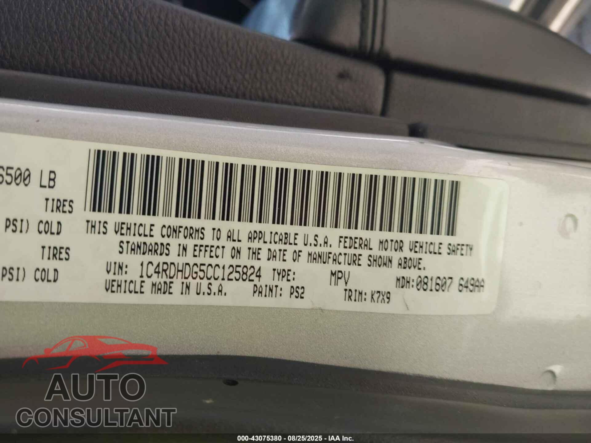 DODGE DURANGO 2012 - 1C4RDHDG5CC125824