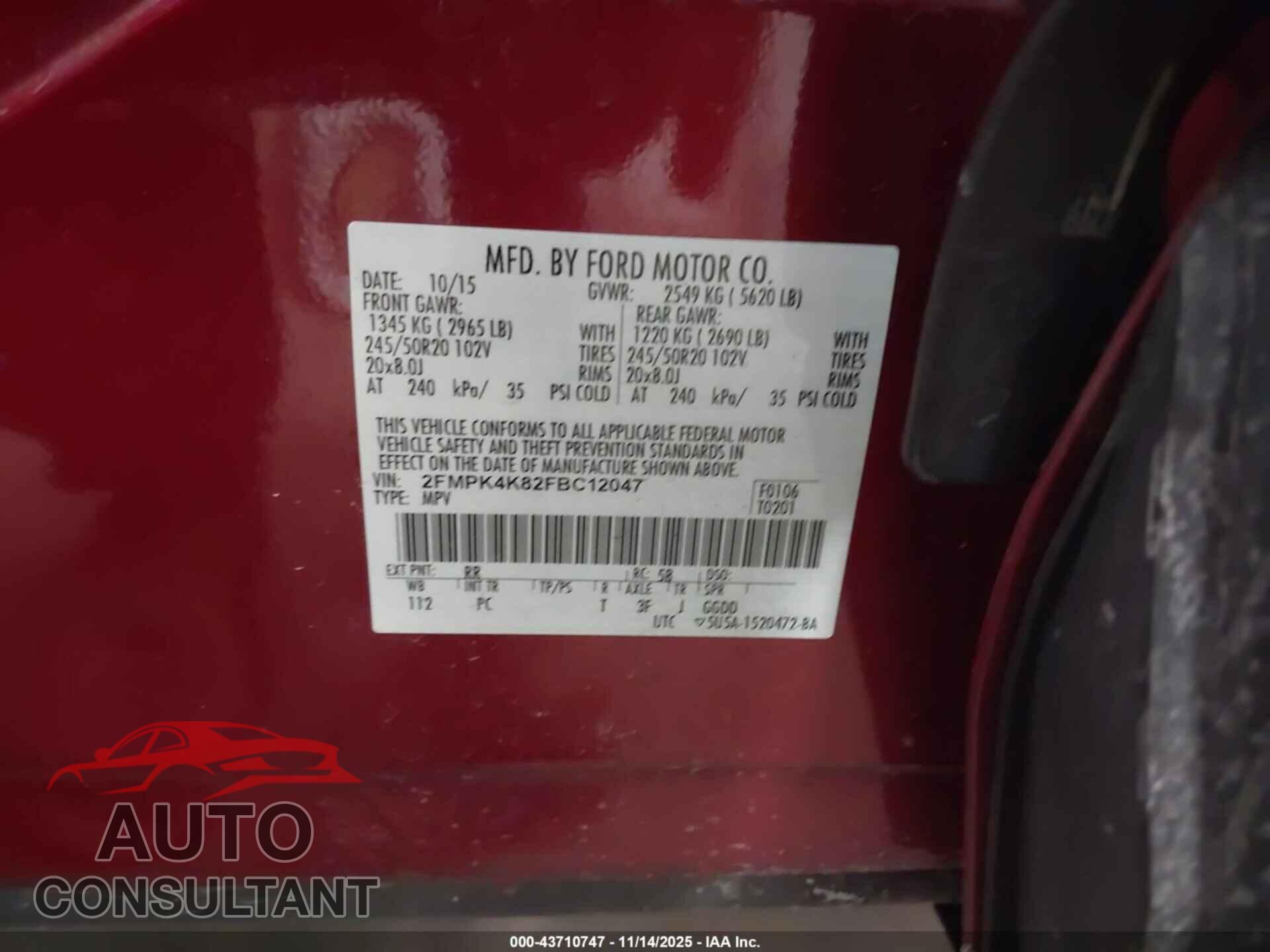 FORD EDGE 2015 - 2FMPK4K82FBC12047
