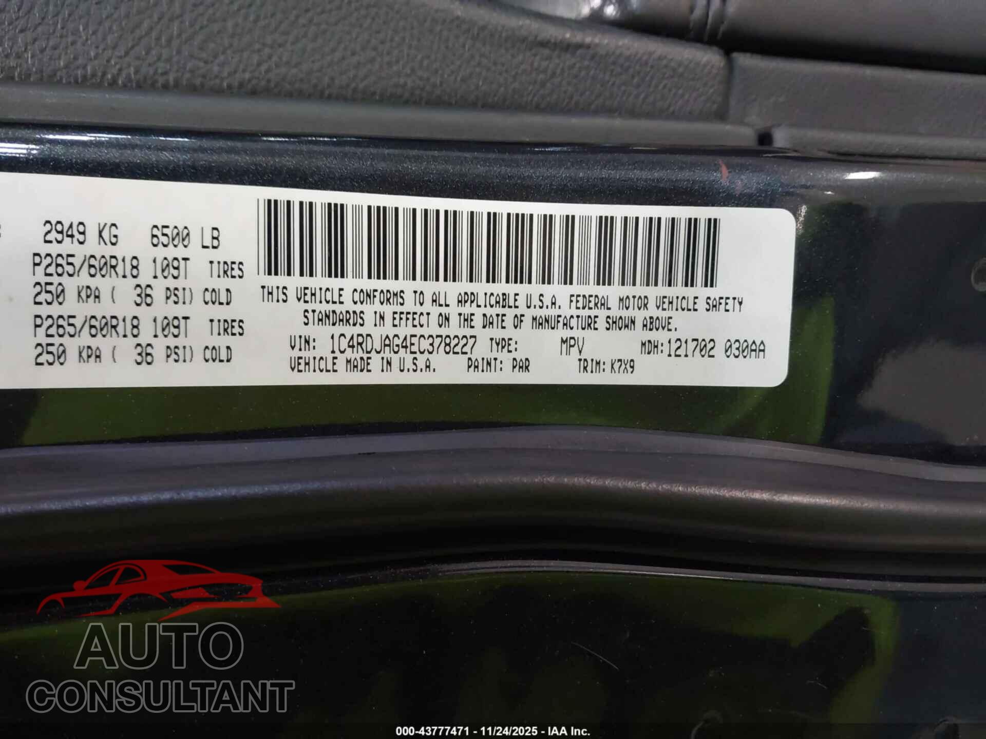 DODGE DURANGO 2014 - 1C4RDJAG4EC378227