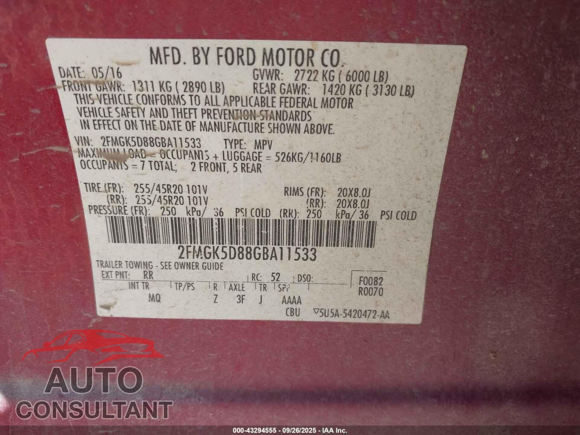 FORD FLEX 2016 - 2FMGK5D88GBA11533