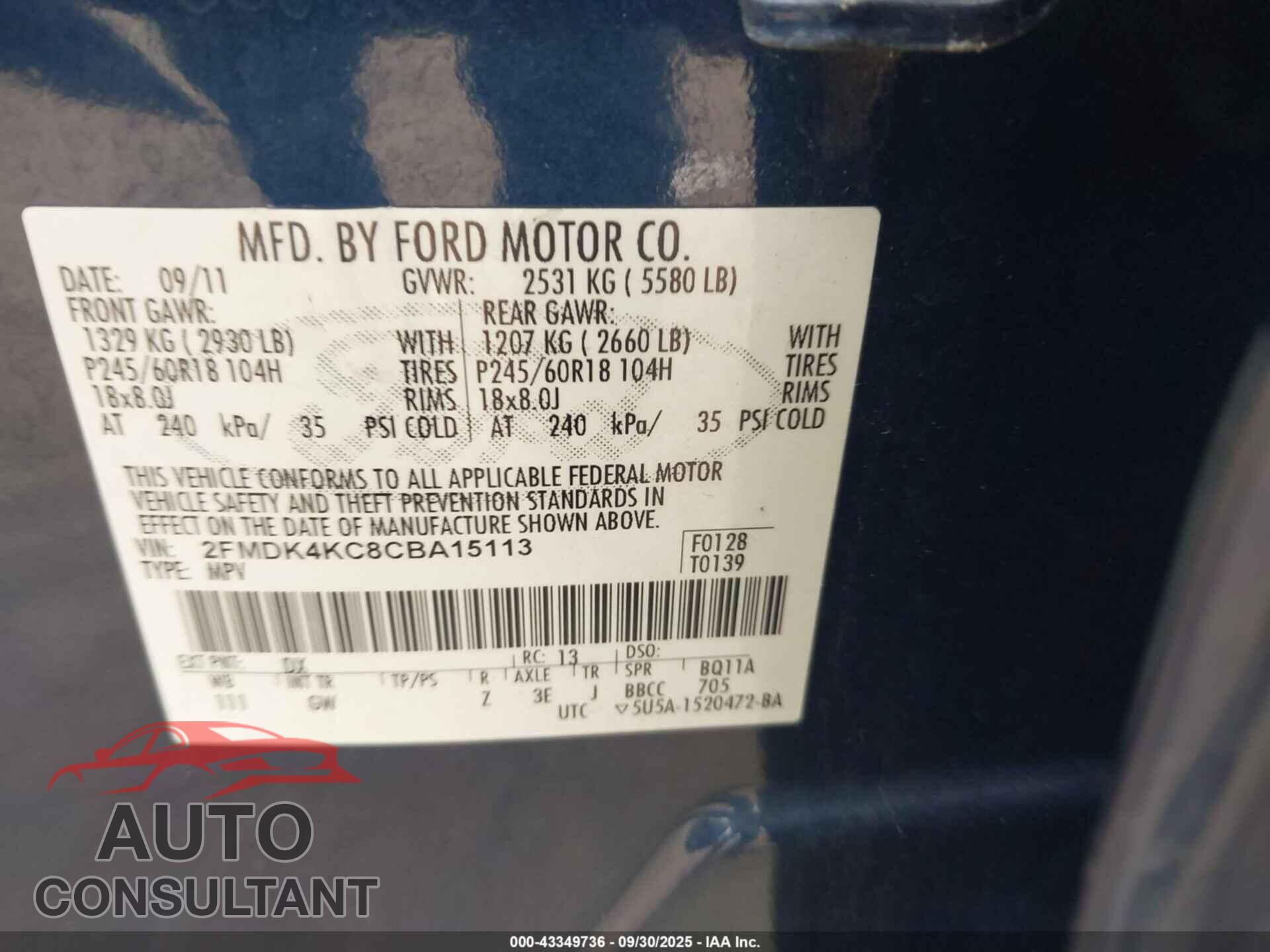 FORD EDGE 2012 - 2FMDK4KC8CBA15113