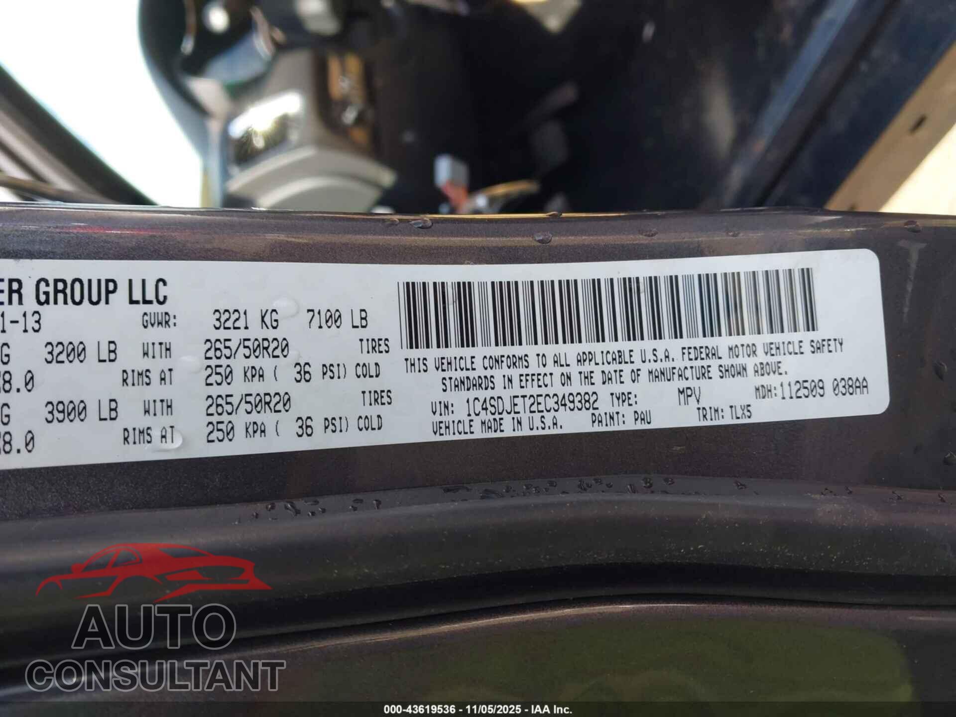 DODGE DURANGO 2014 - 1C4SDJET2EC349382