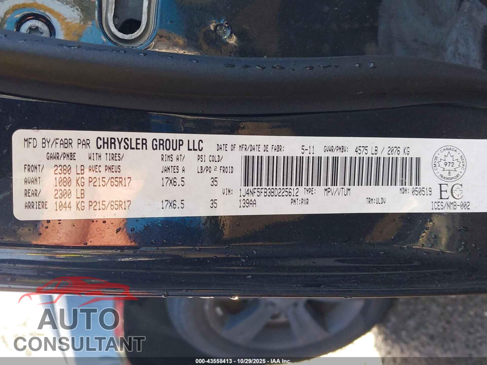 JEEP COMPASS 2011 - 1J4NF5FB3BD225612