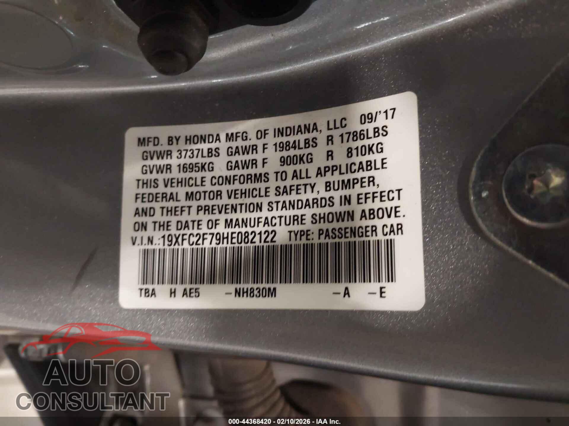 HONDA CIVIC 2017 - 19XFC2F79HE082122