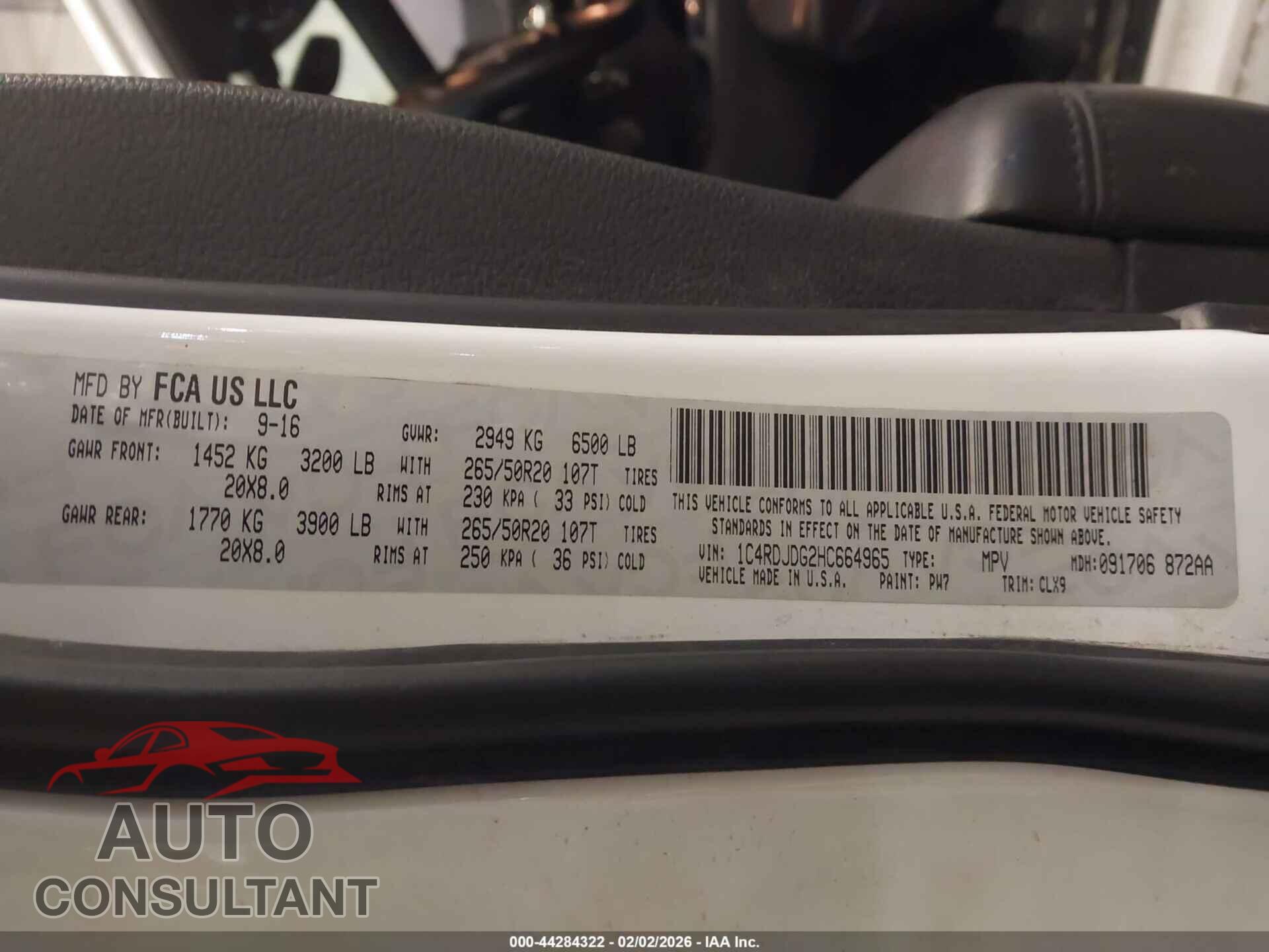 DODGE DURANGO 2017 - 1C4RDJDG2HC664965