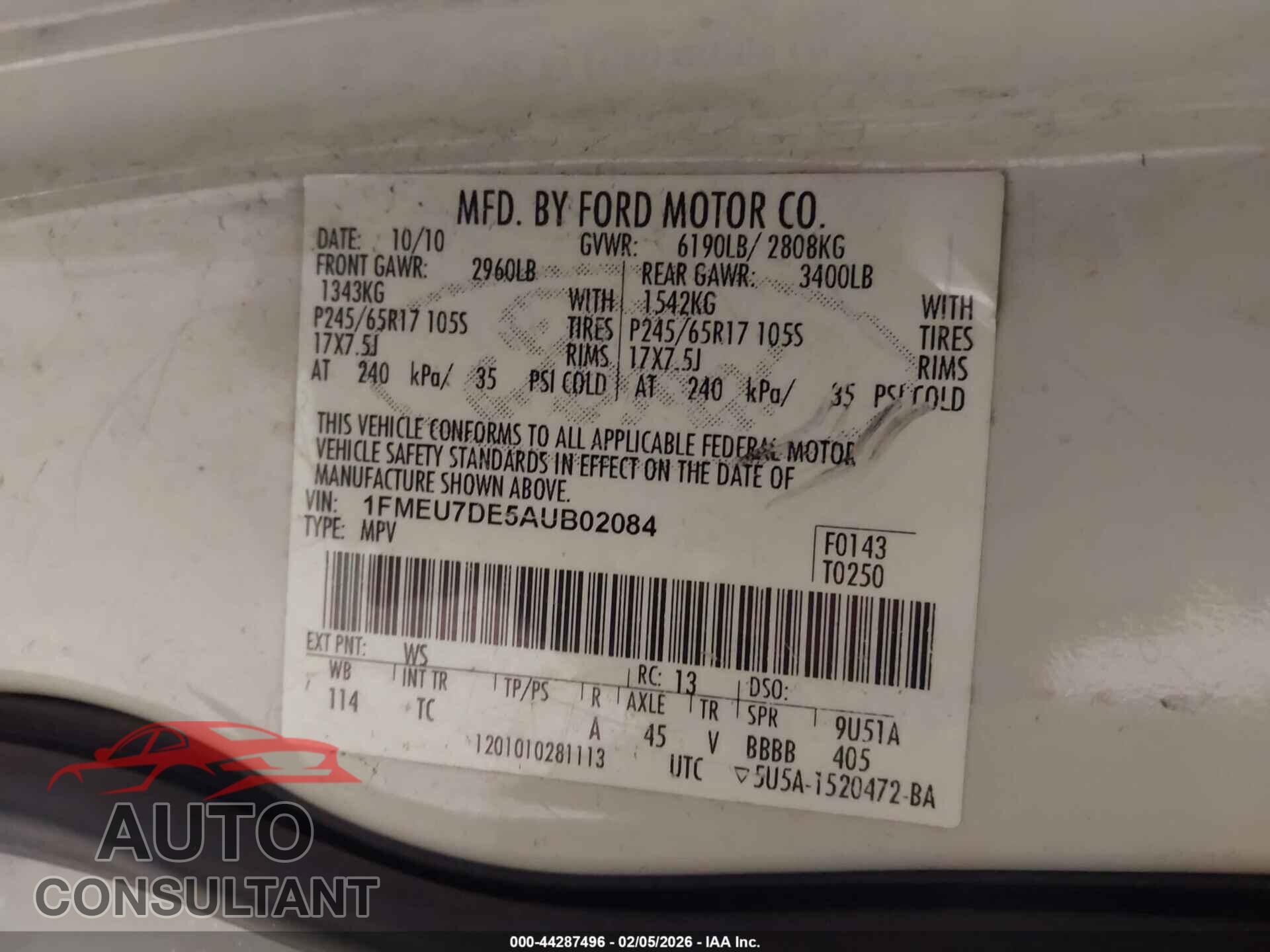 FORD EXPLORER 2010 - 1FMEU7DE5AUB02084