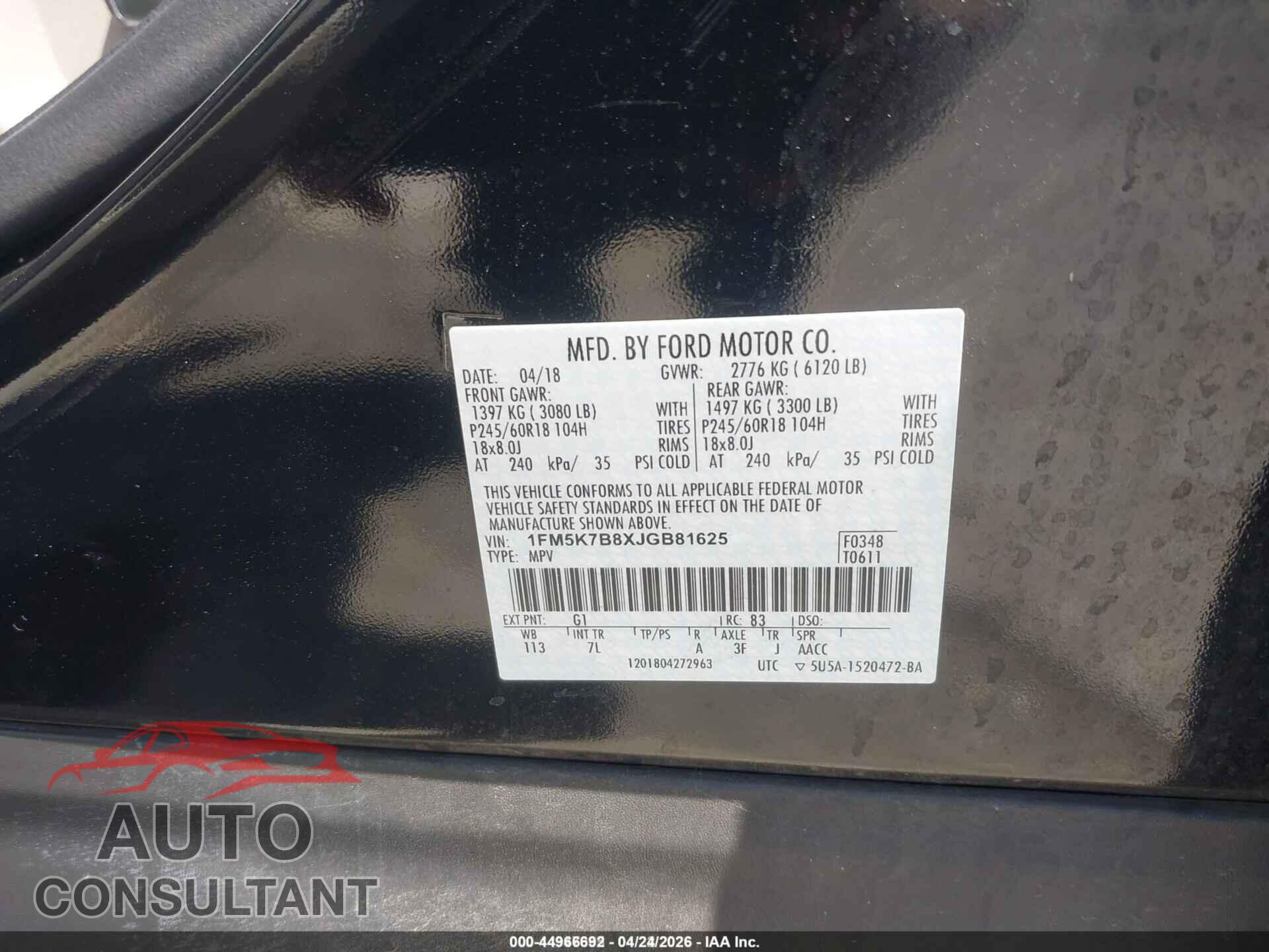 FORD EXPLORER 2018 - 1FM5K7B8XJGB81625