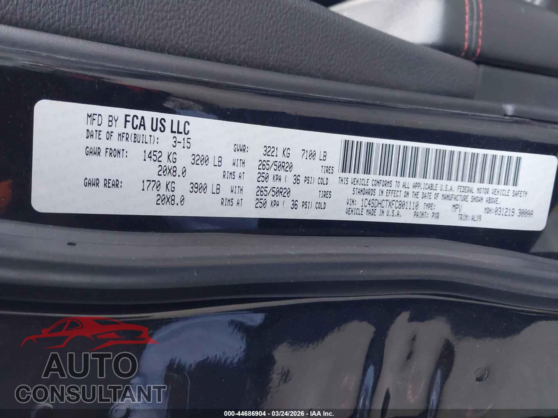 DODGE DURANGO 2015 - 1C4SDHCTXFC801110