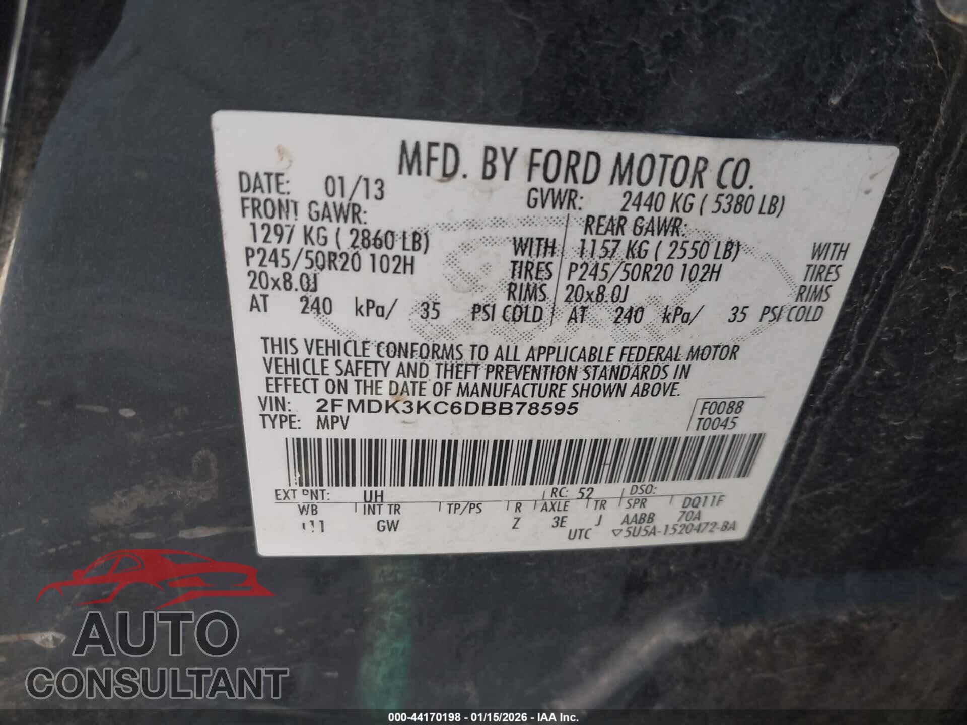 FORD EDGE 2013 - 2FMDK3KC6DBB78595