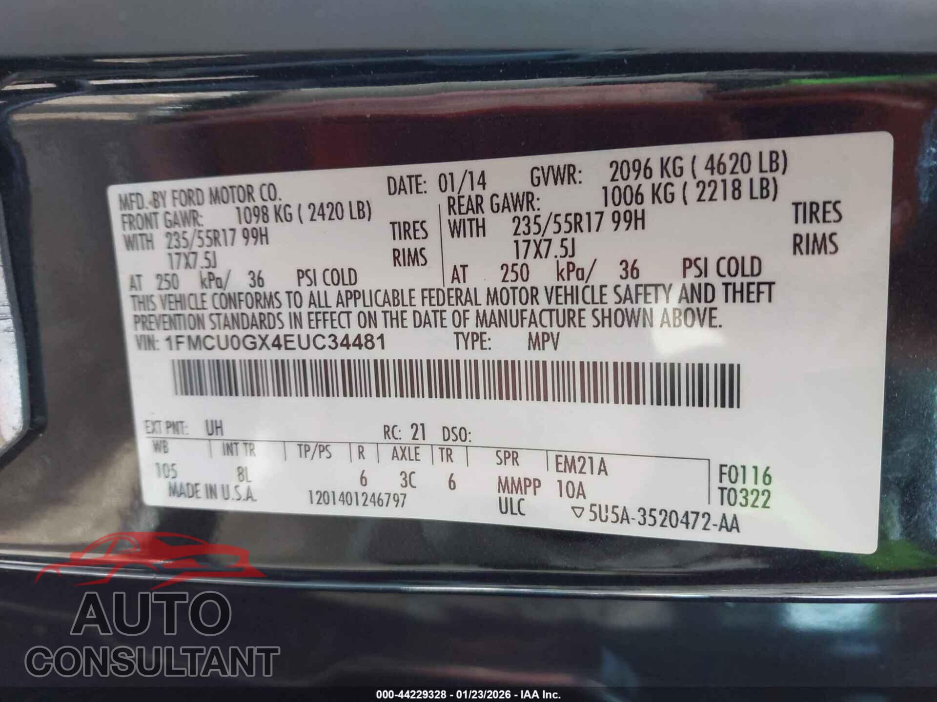 FORD ESCAPE 2014 - 1FMCU0GX4EUC34481