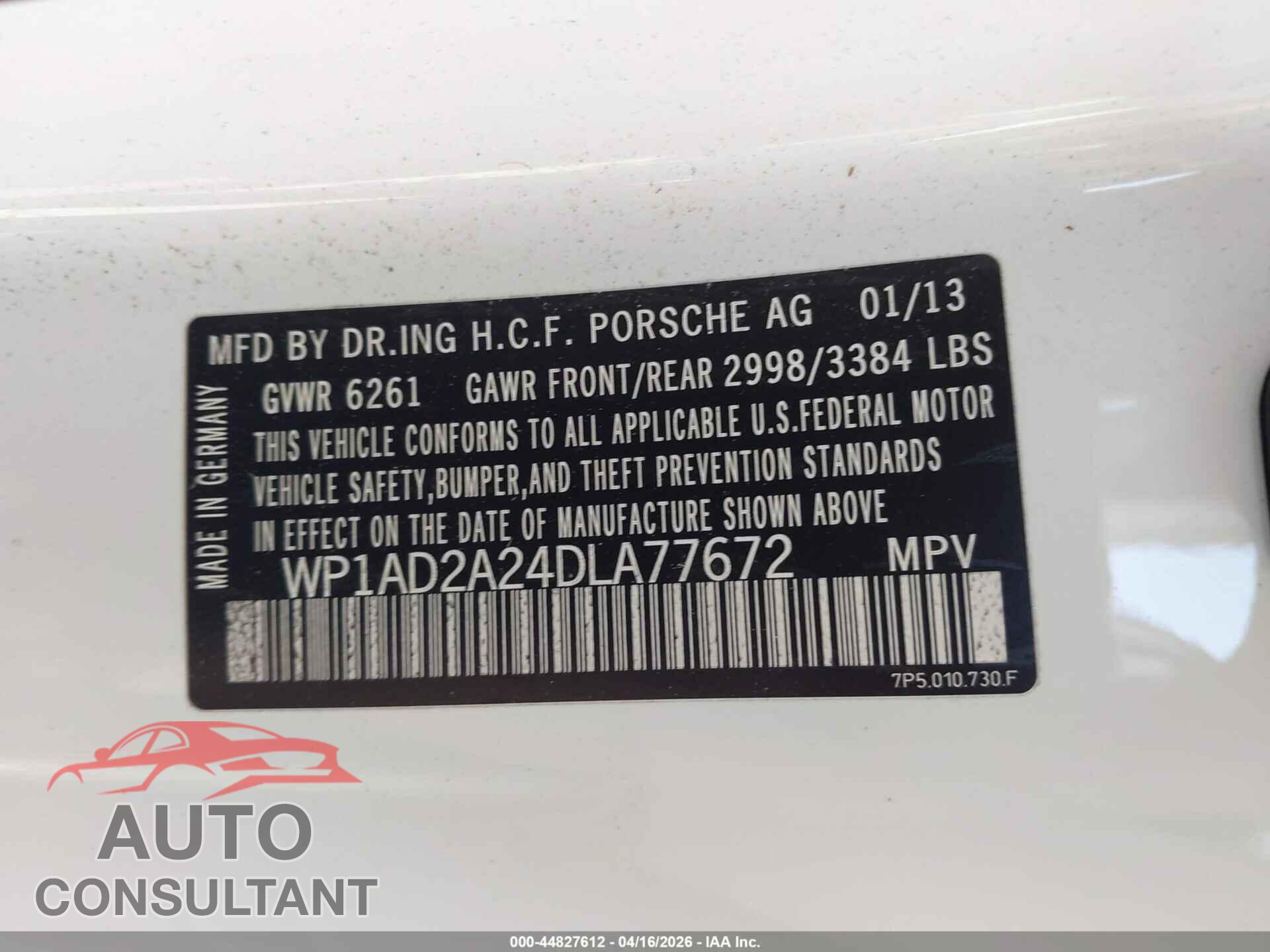 PORSCHE CAYENNE 2013 - WP1AD2A24DLA77672