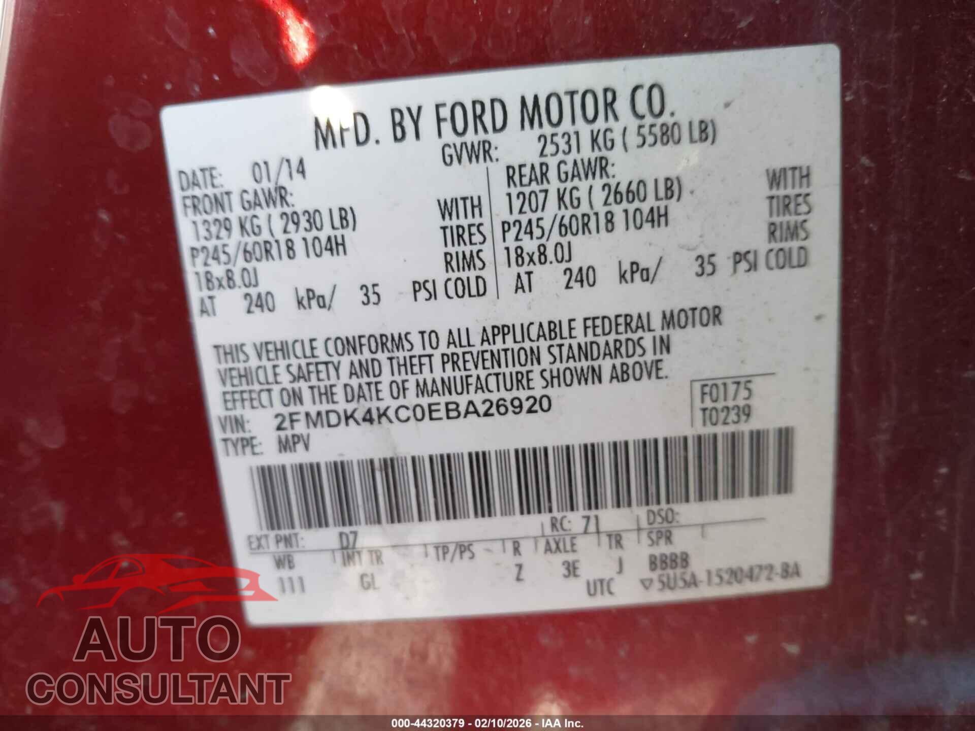 FORD EDGE 2014 - 2FMDK4KC0EBA26920
