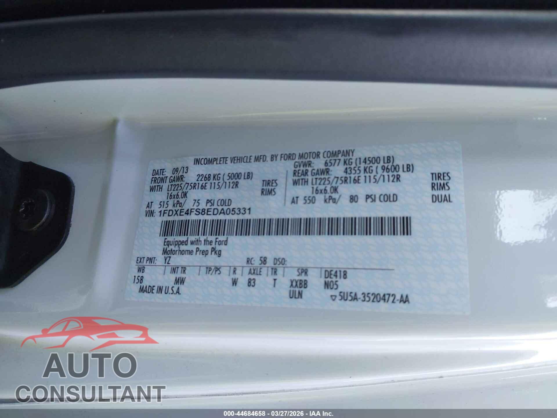 FORD E-450 CUTAWAY 2014 - 1FDXE4FS8EDA05331