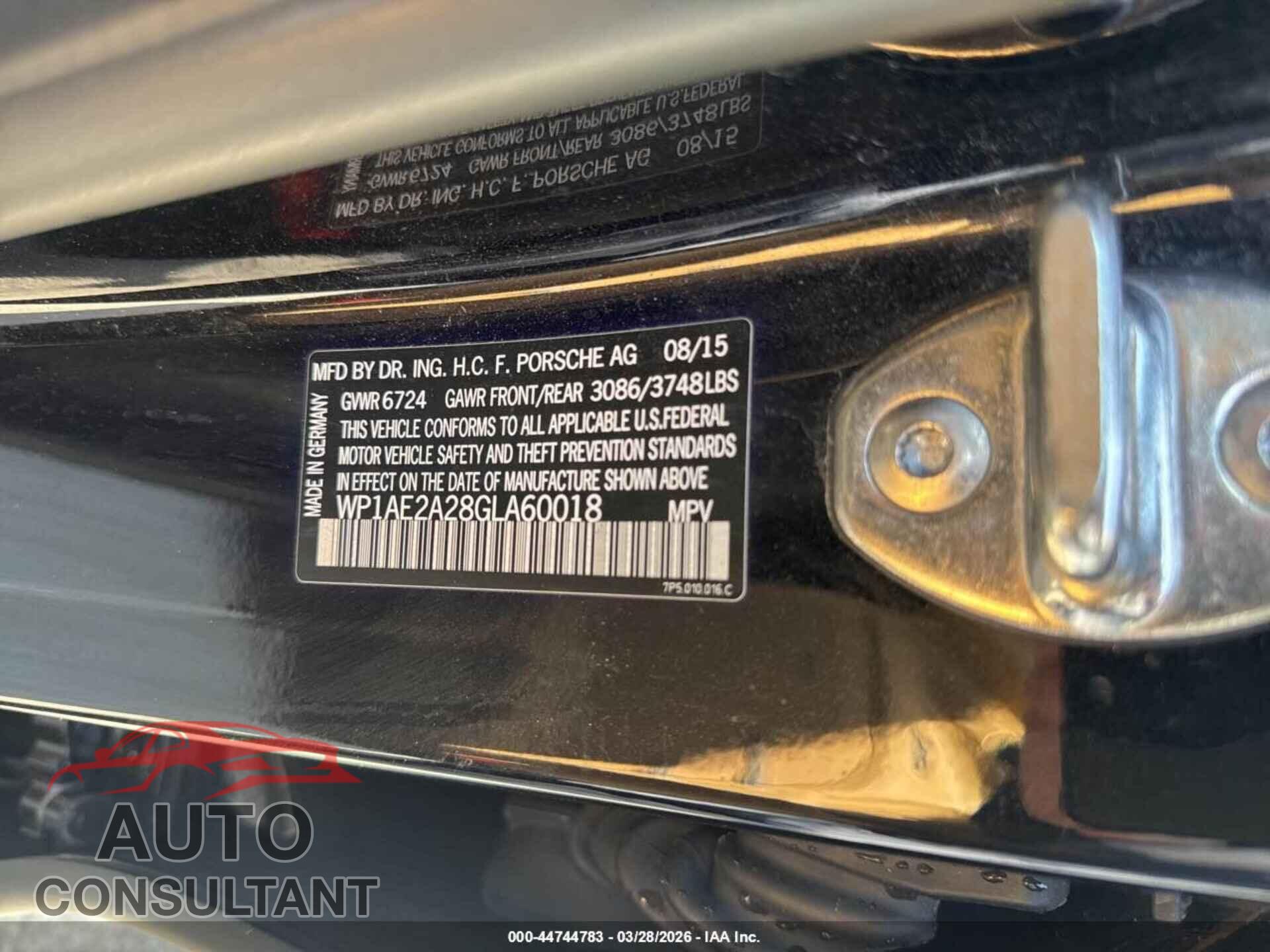 PORSCHE CAYENNE 2016 - WP1AE2A28GLA60018