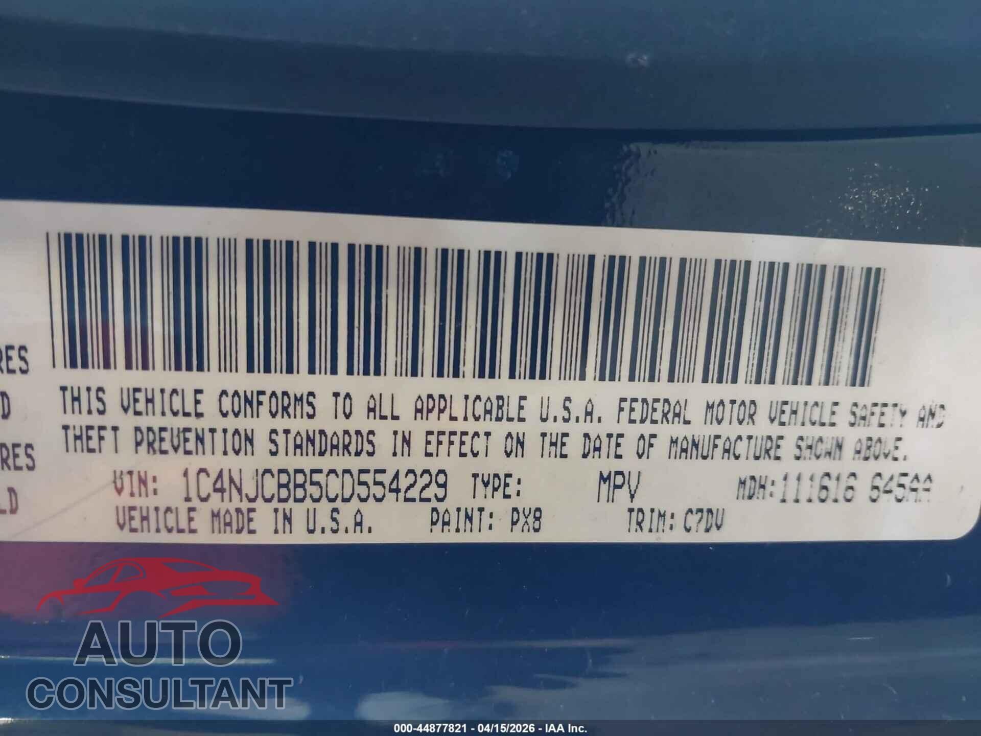 JEEP COMPASS 2012 - 1C4NJCBB5CD554229