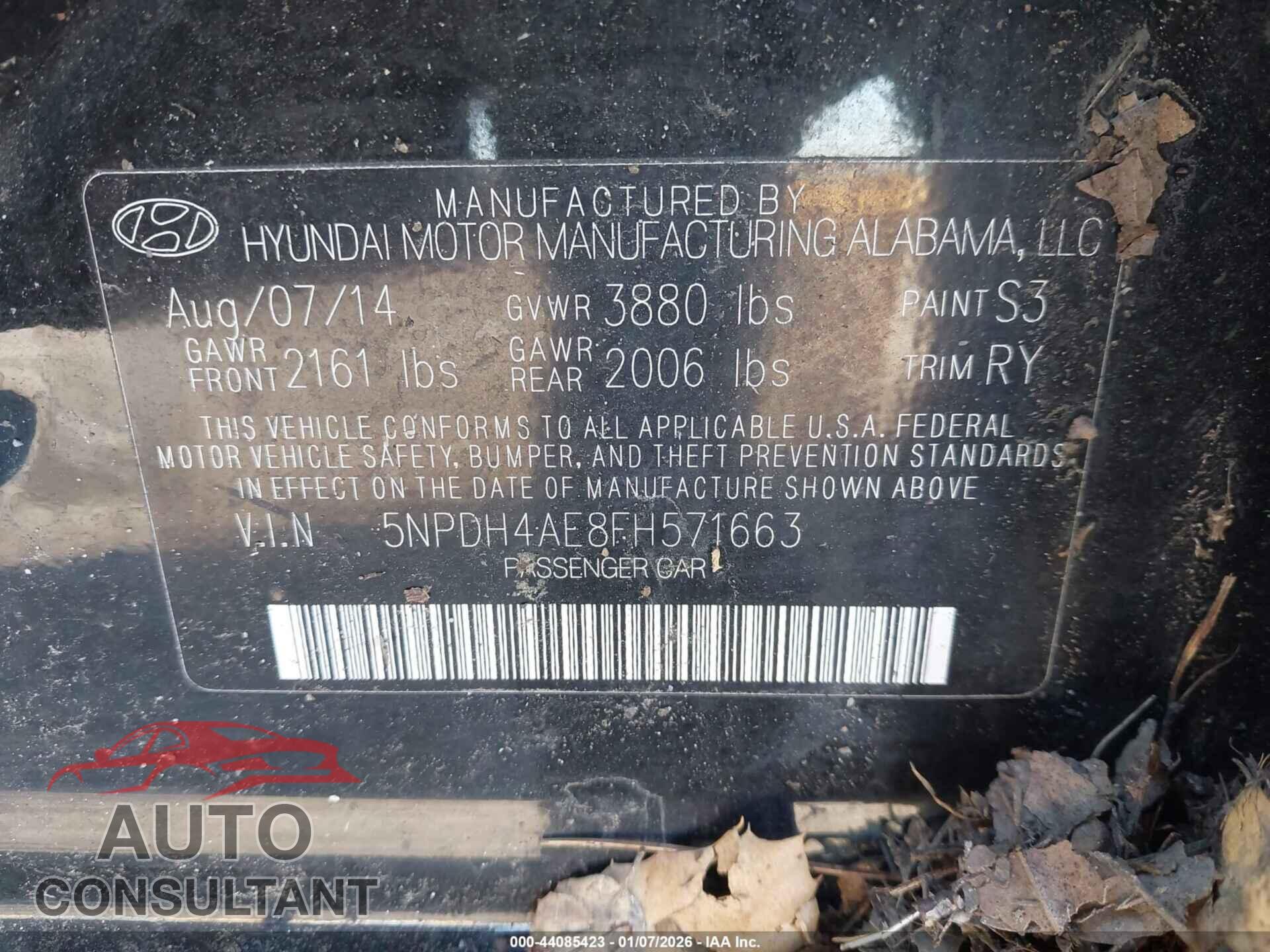 HYUNDAI ELANTRA 2015 - 5NPDH4AE8FH571663