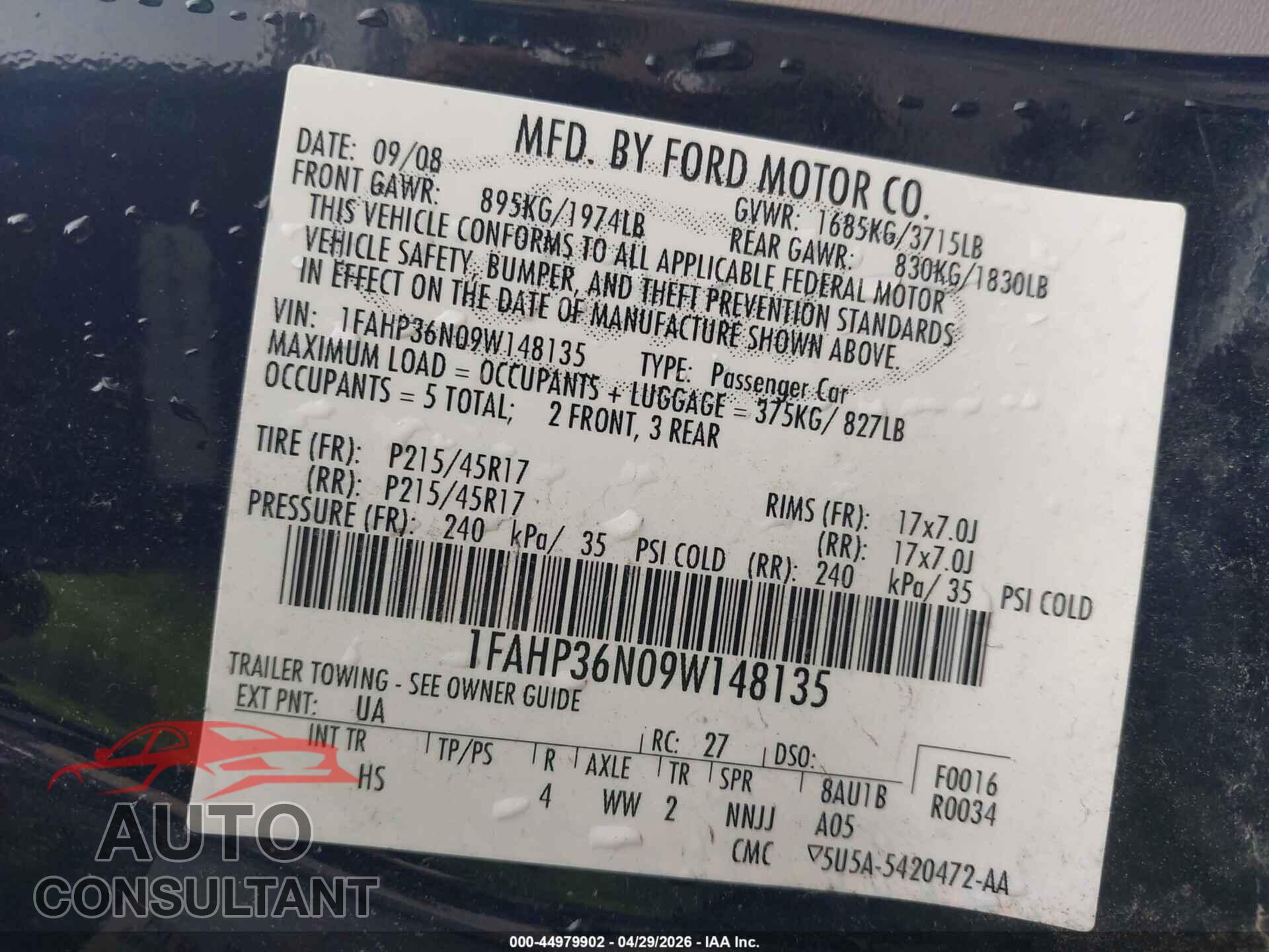FORD FOCUS 2009 - 1FAHP36N09W148135