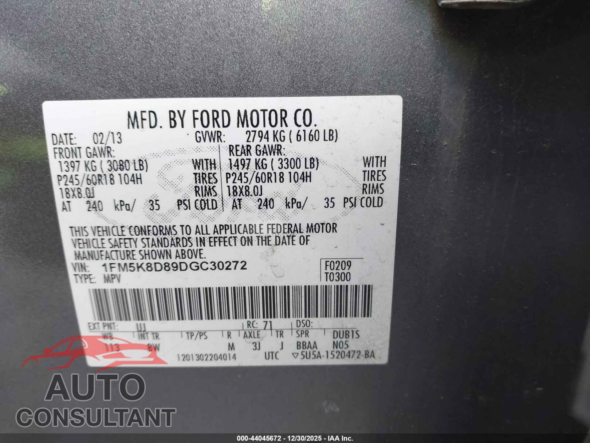 FORD EXPLORER 2013 - 1FM5K8D89DGC30272