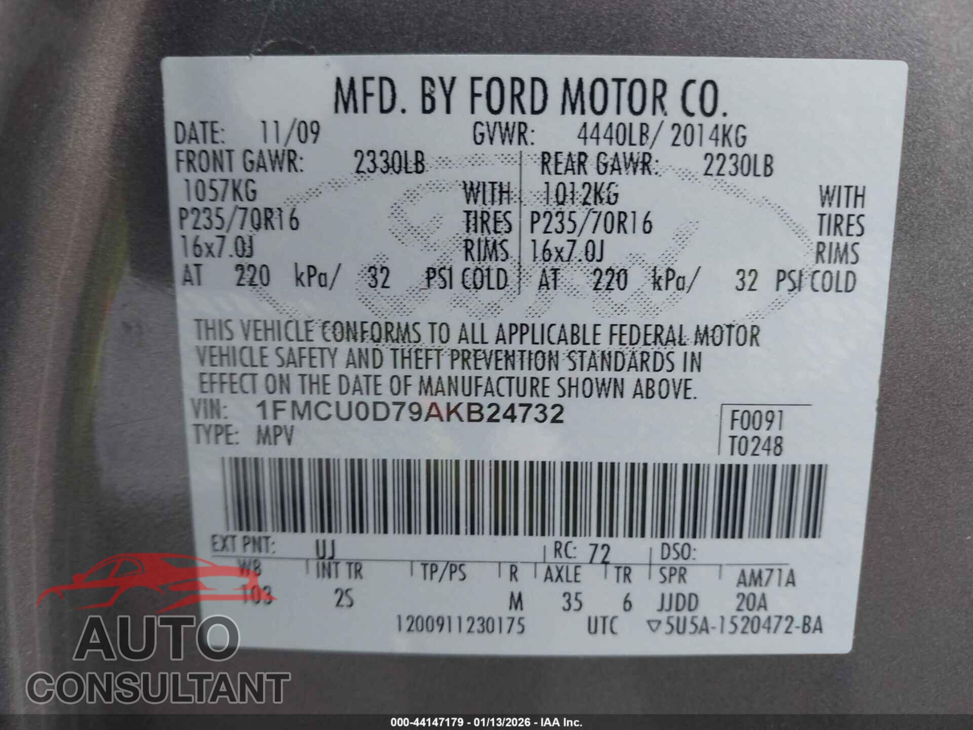 FORD ESCAPE 2010 - 1FMCU0D79AKB24732
