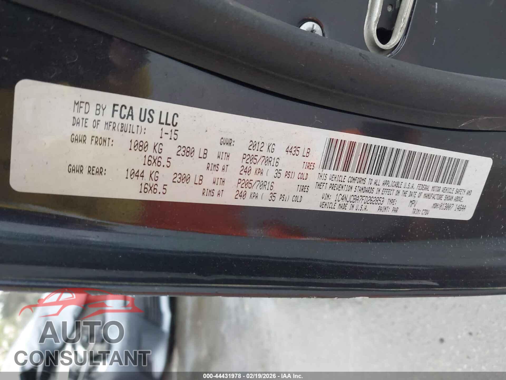 JEEP COMPASS 2015 - 1C4NJCBA7FD262853