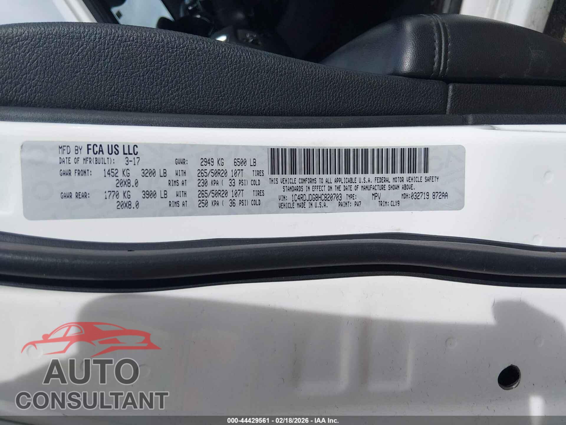 DODGE DURANGO 2017 - 1C4RDJDG8HC820703