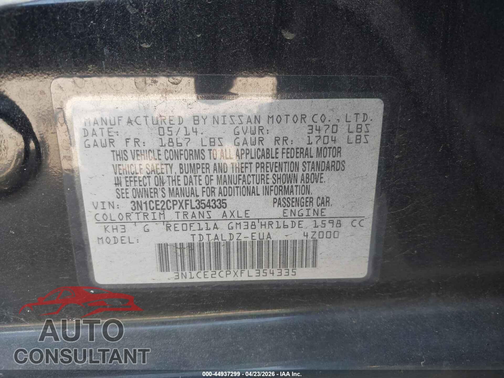 NISSAN VERSA NOTE 2015 - 3N1CE2CPXFL354335