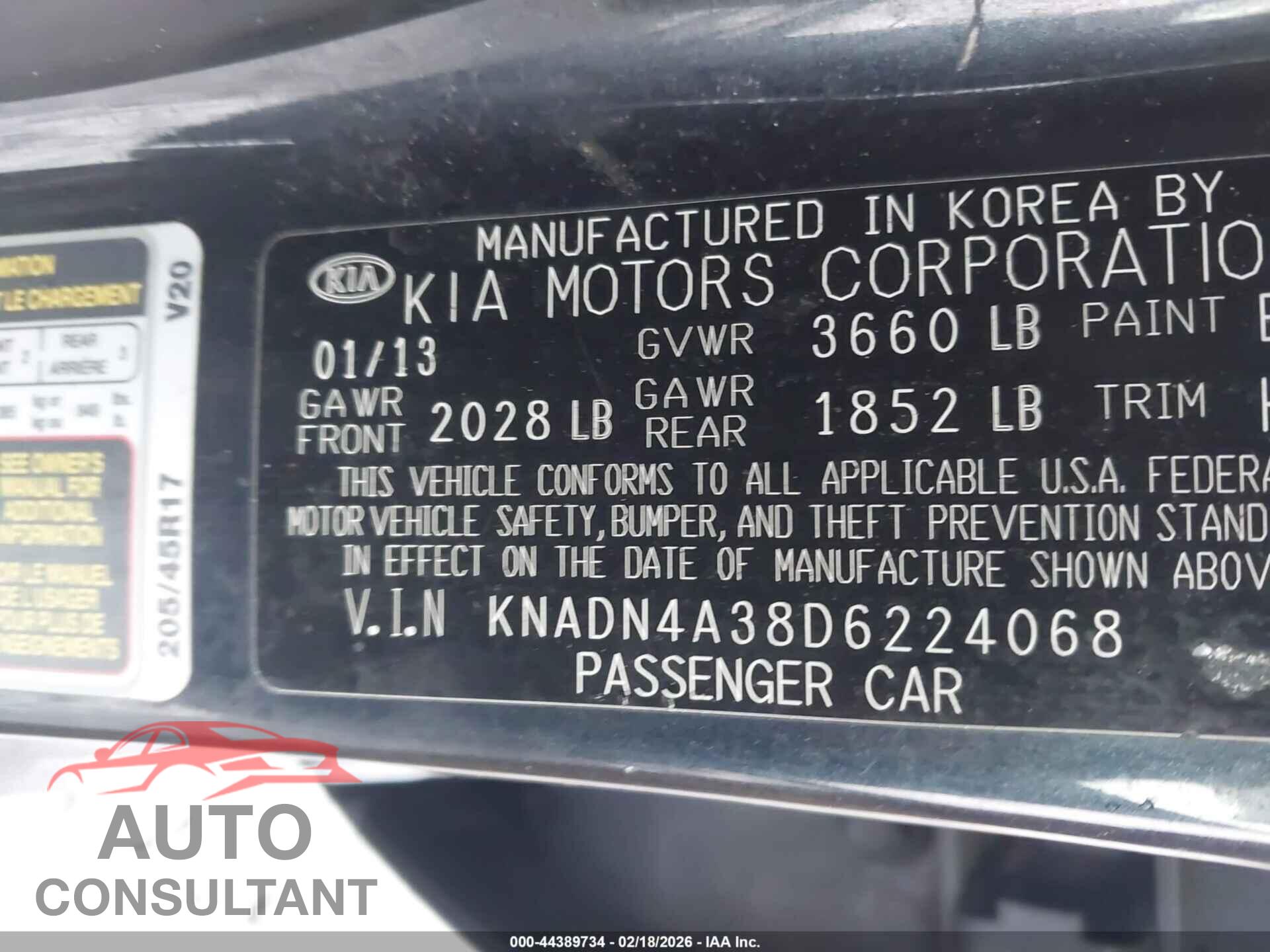 KIA RIO 2013 - KNADN4A38D6224068