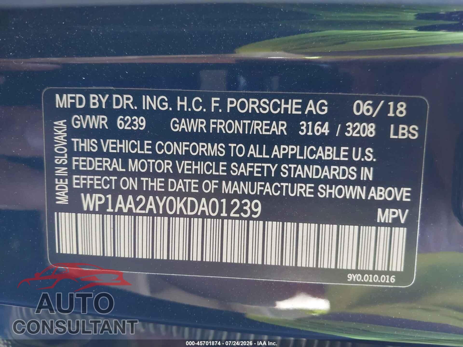 PORSCHE CAYENNE 2019 - WP1AA2AY0KDA01239