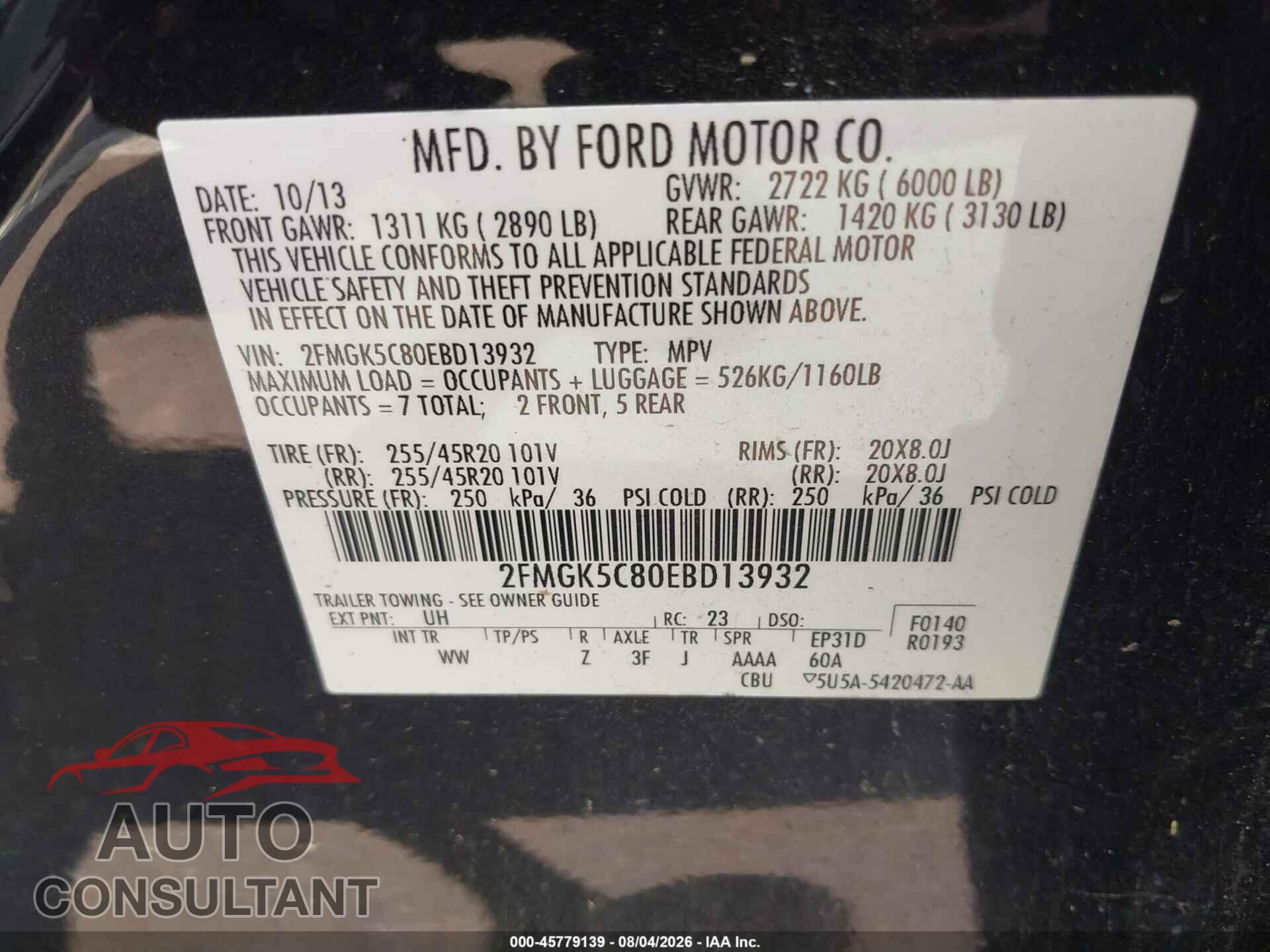 FORD FLEX 2014 - 2FMGK5C80EBD13932