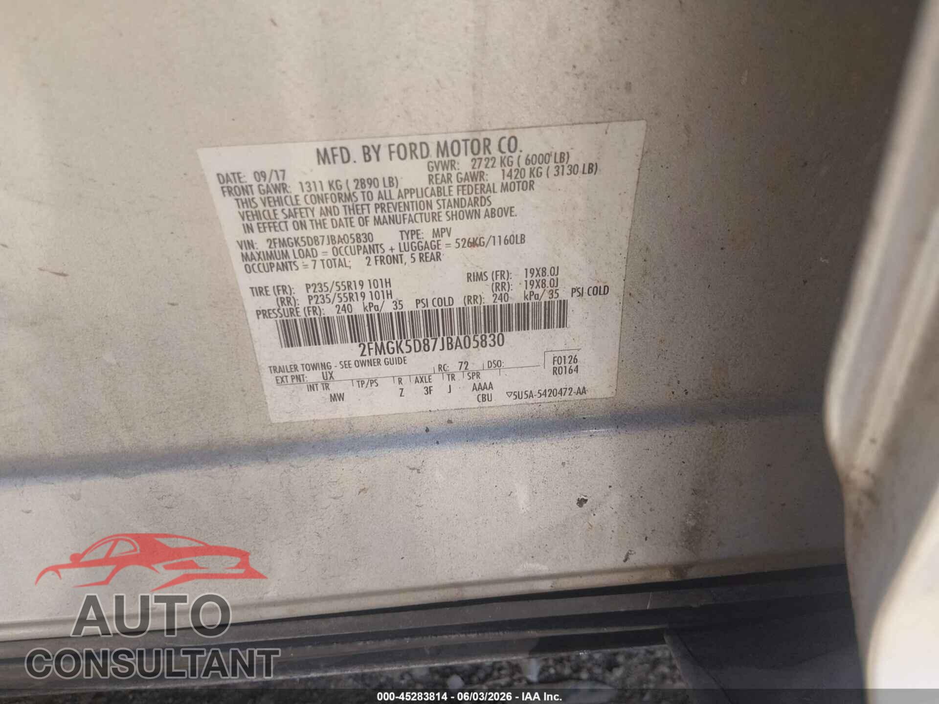 FORD FLEX 2018 - 2FMGK5D87JBA05830