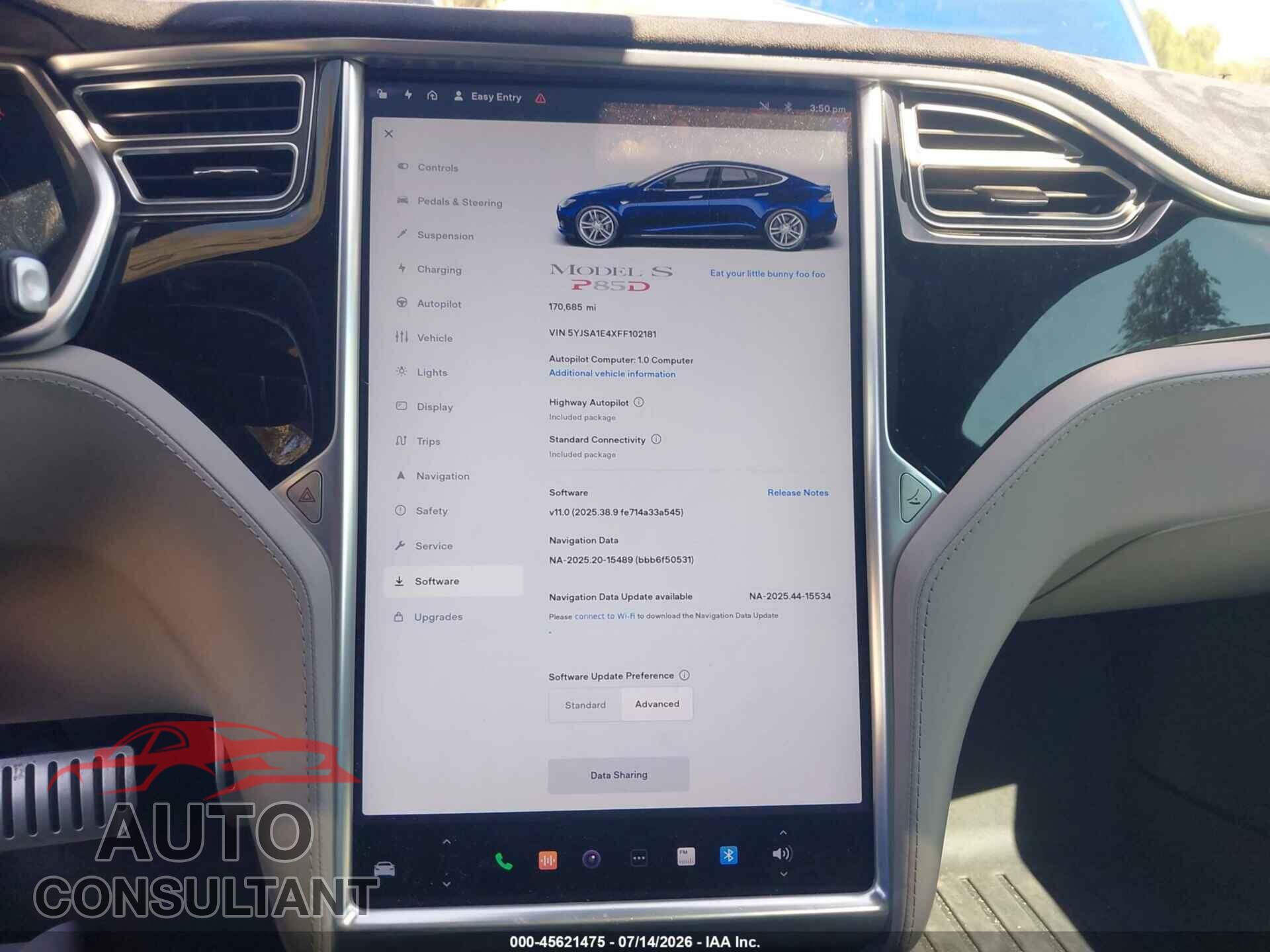 TESLA MODEL S 2015 - 5YJSA1E4XFF102181