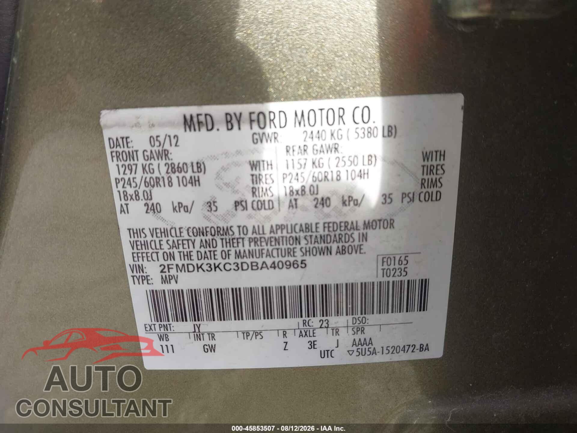 FORD EDGE 2013 - 2FMDK3KC3DBA40965