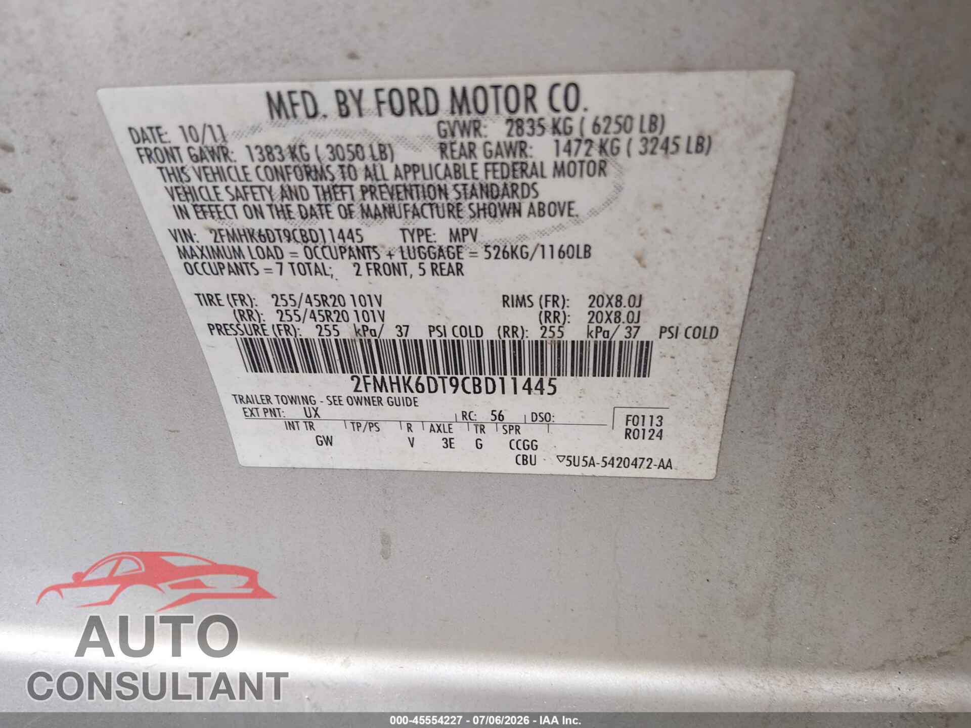 FORD FLEX 2012 - 2FMHK6DT9CBD11445