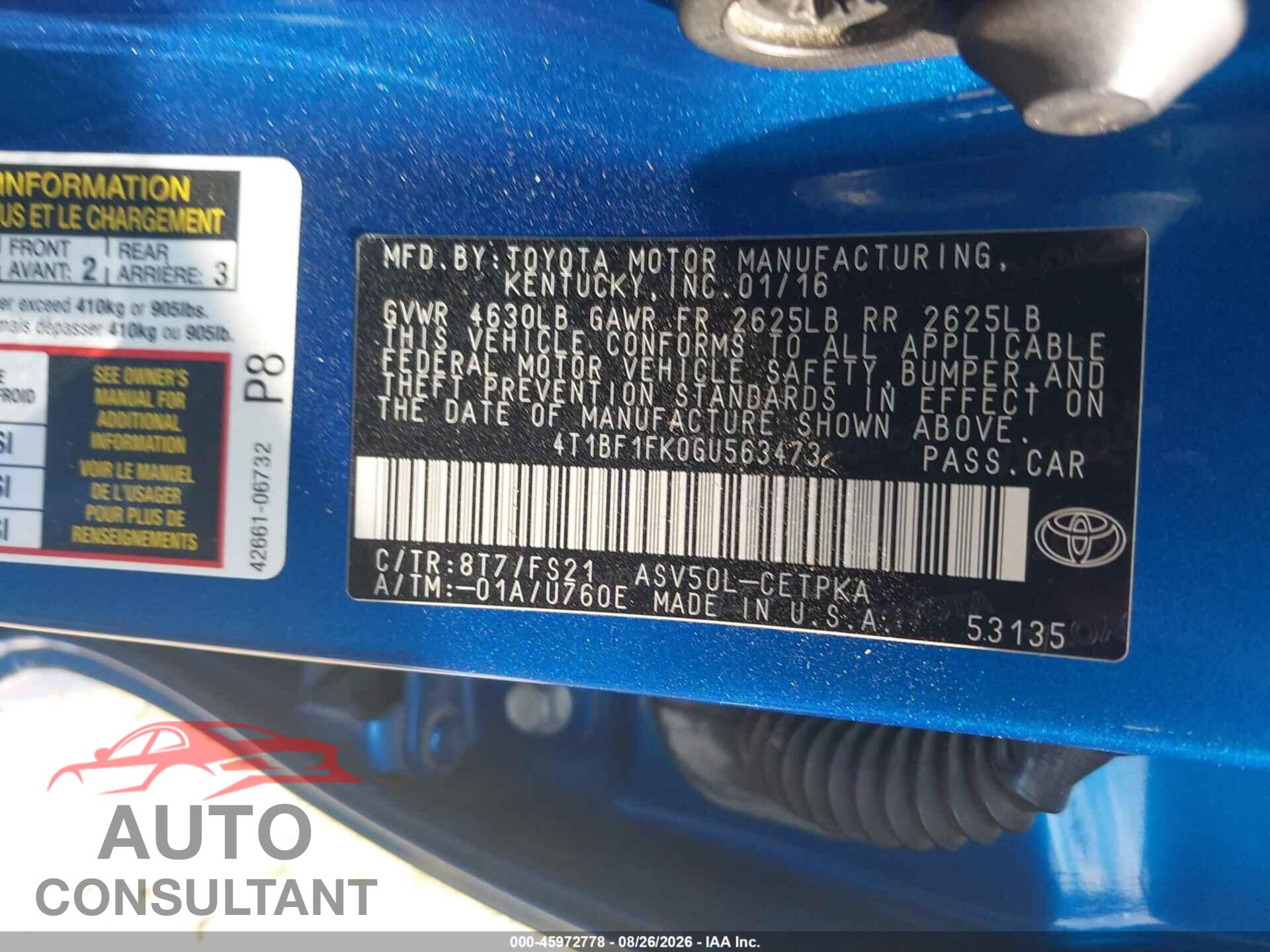 TOYOTA CAMRY 2016 - 4T1BF1FK0GU563473