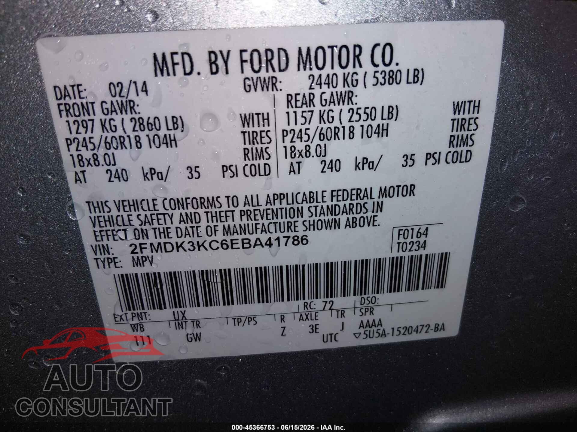 FORD EDGE 2014 - 2FMDK3KC6EBA41786
