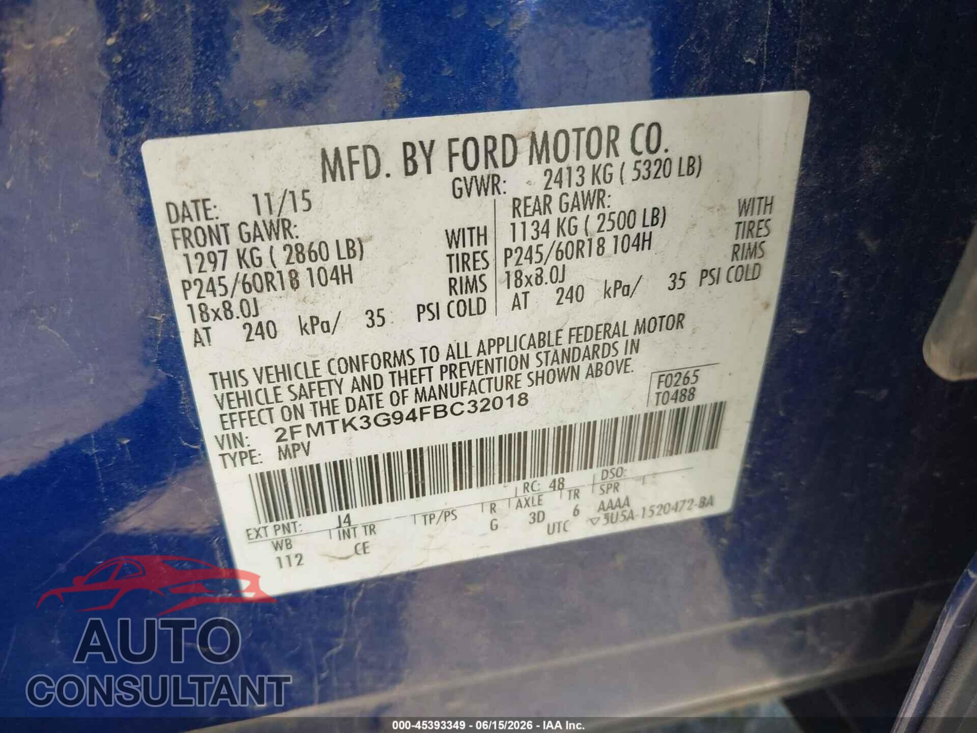 FORD EDGE 2015 - 2FMTK3G94FBC32018
