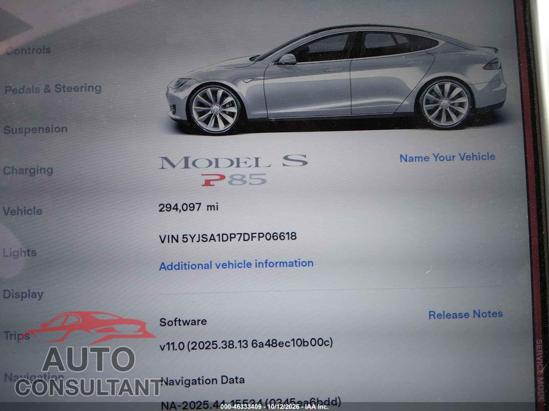 TESLA MODEL S 2013 - 5YJSA1DP7DFP06618
