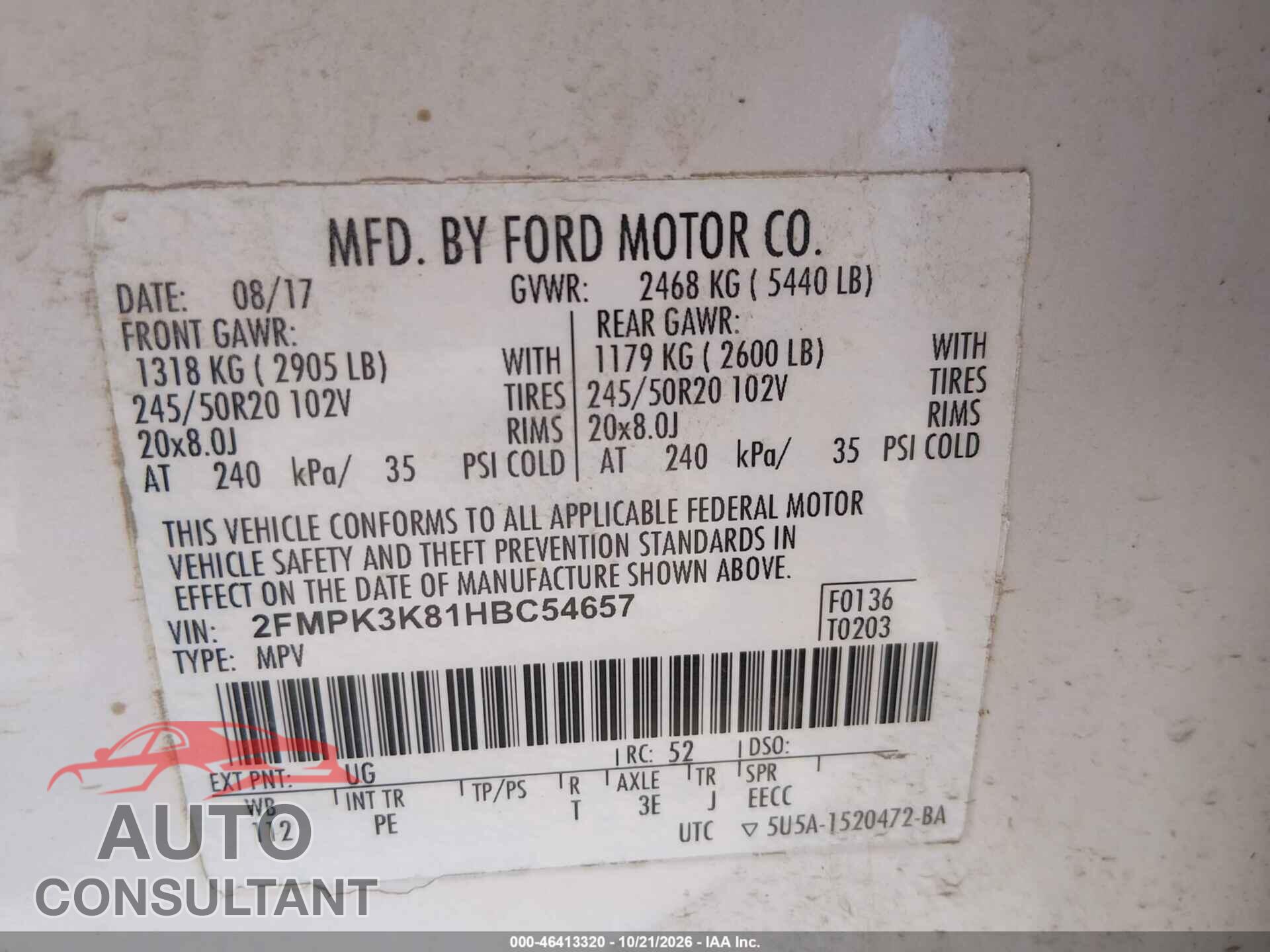 FORD EDGE 2017 - 2FMPK3K81HBC54657